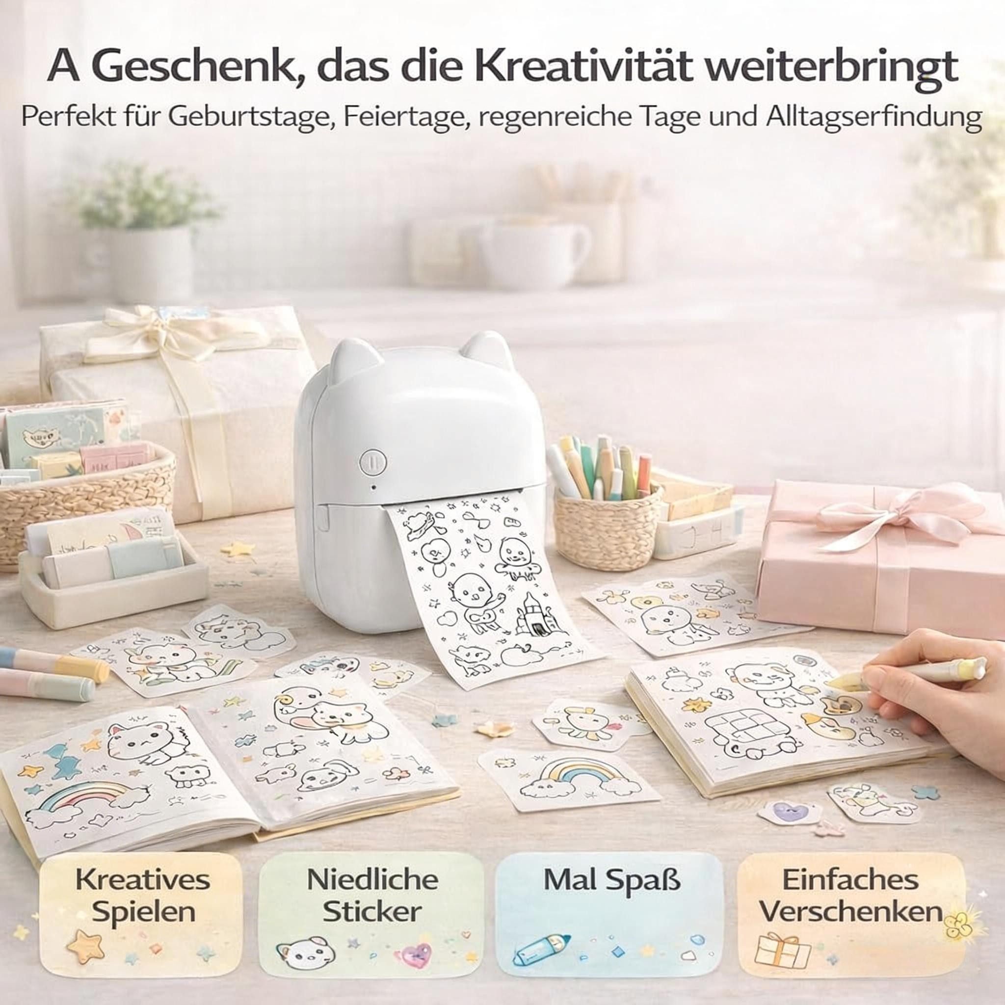Luckice AI Sprachgesteuerter Mini Thermodrucker für Kinder Mini-Drucker, (Tragbarer Tintenloser Stickerdrucker mit Foto- & Bildgenerierung, Lernfunktion für Not – Bild 5 von 5