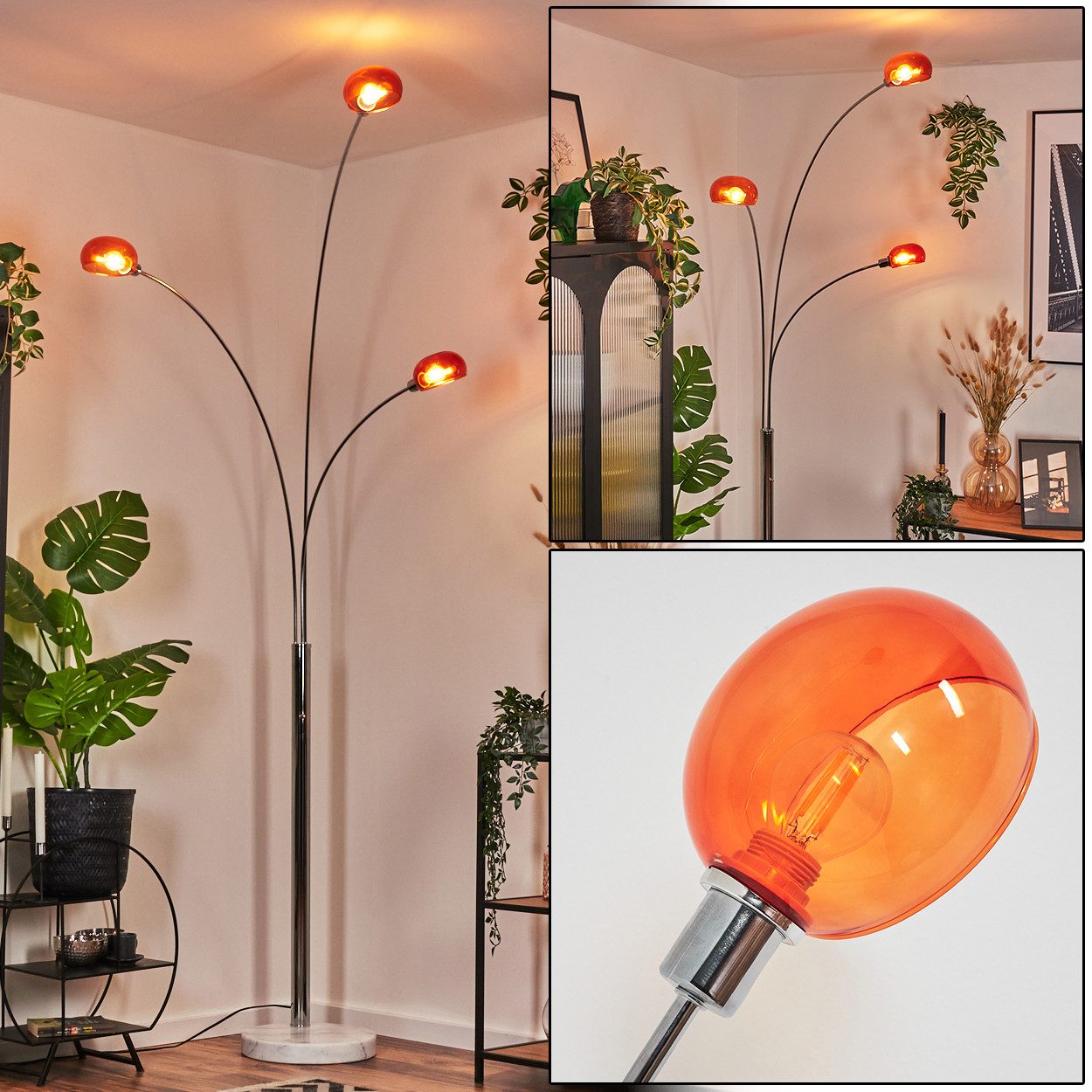 hofstein Stehlampe Stehlampe aus Metall in Weiß/Chromfarben/Orange, Retro/Vintage-Design, ohne Leuchtmittel, Stehleuchte verstellbar mit Marmorfuß und Schalter am Gehäuse, E14