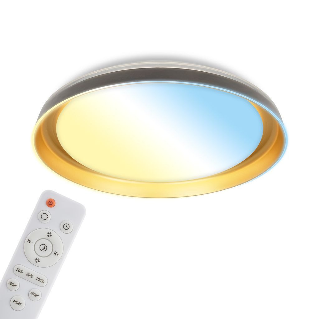 Briloner Leuchten LED Deckenleuchte LED Deckenlampe Fernbedienung Dimmbar CCT Sternenhimmel Dekorblende, LED fest integriert, 6500K - Kaltweiß, 4000K - Neutralweiß, 3000K - Warmweiß, CCT Farbtemperatursteuerung - Warmweiß / Neutralweiß / Kaltweiß, 5500-6500K - Tageslichtweiß, 43x8 cm, Wohnzimmer, Schlafzimmer, Flur, Küche