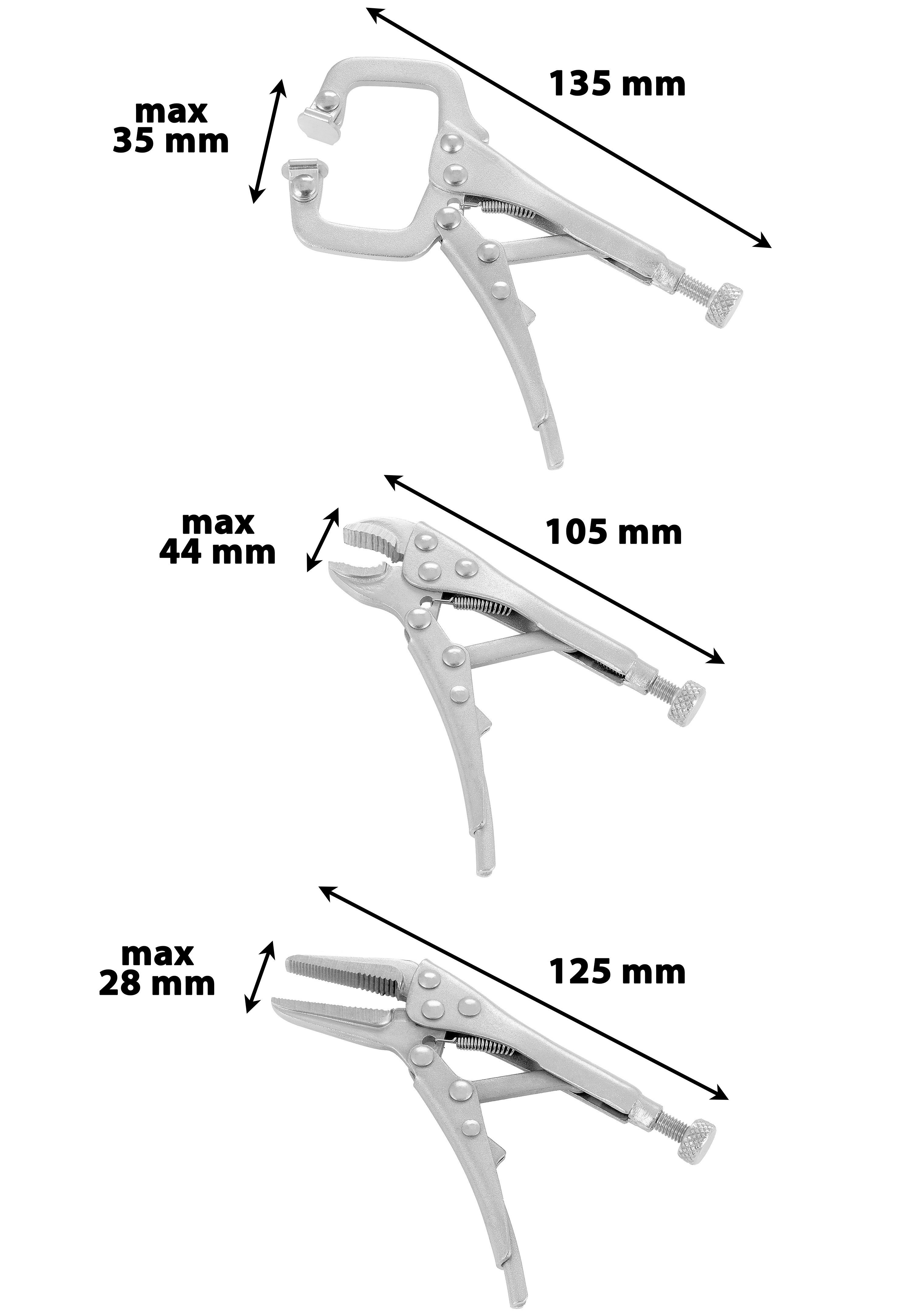 Poppstar Elektrowerkzeug-Set Mini Mehrzweck Schweißzubehör inkl. mit Magnet-Masseklemme, Nadelzange 90° C-Zwinge, Grip-Zange, (45° 135), 6-tlg., Magnet-Schweißwinkeln