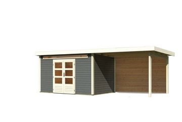 Karibu Gartenhaus Woodfeeling Kandern mit Anbaudach und Rückwand, BxT: 612x303 cm, Beige