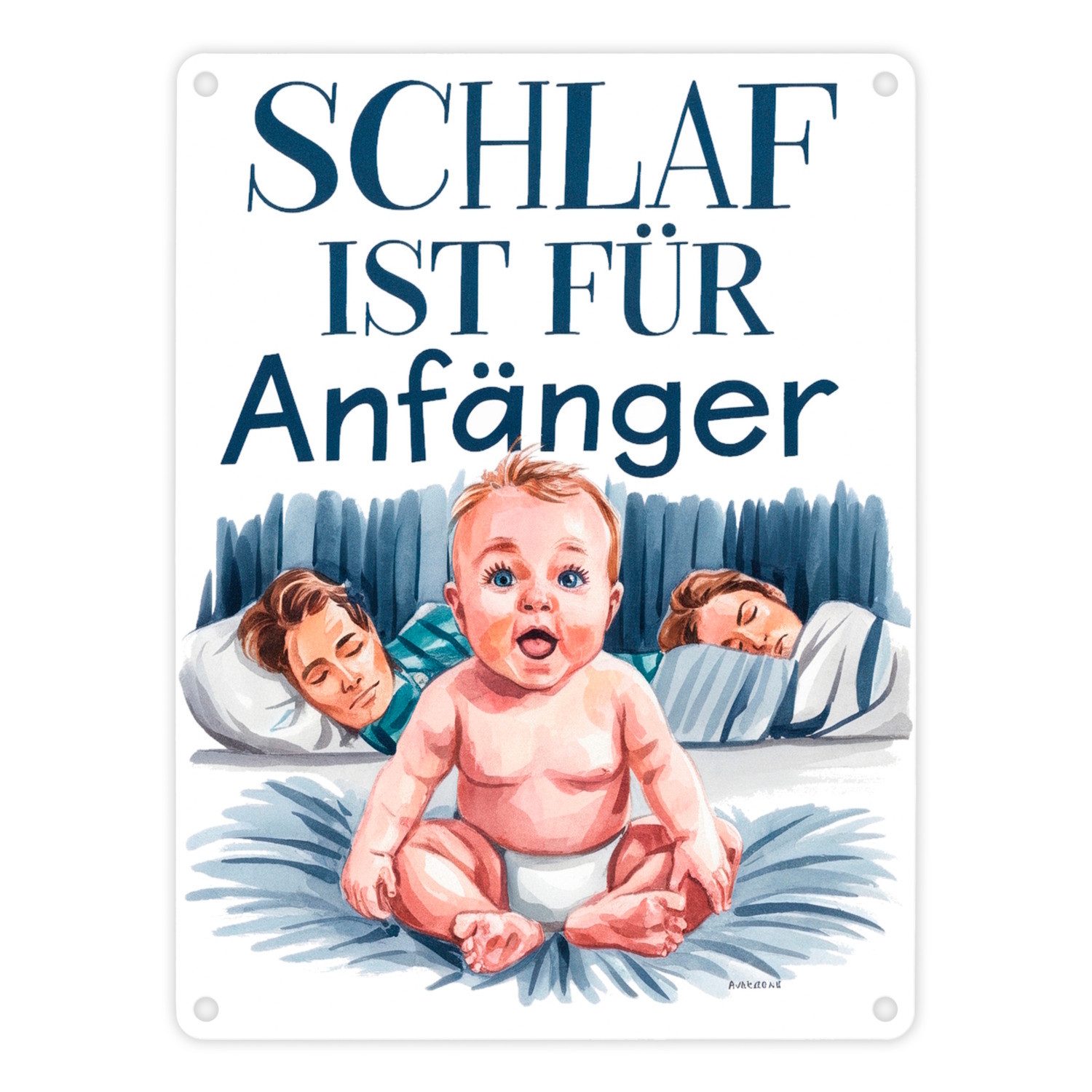 speecheese Metallschild Schlaf ist für Anfänger Metallschild in 15x20 cm Baby in Windeln