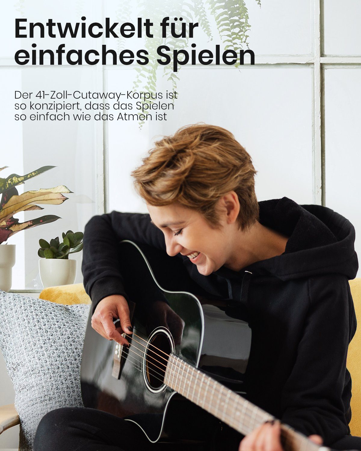 Moukey Akustikgitarre Akustische Gitarre Cutaway 41 Zoll MBG-01, Für Anfänger,Vollgröße