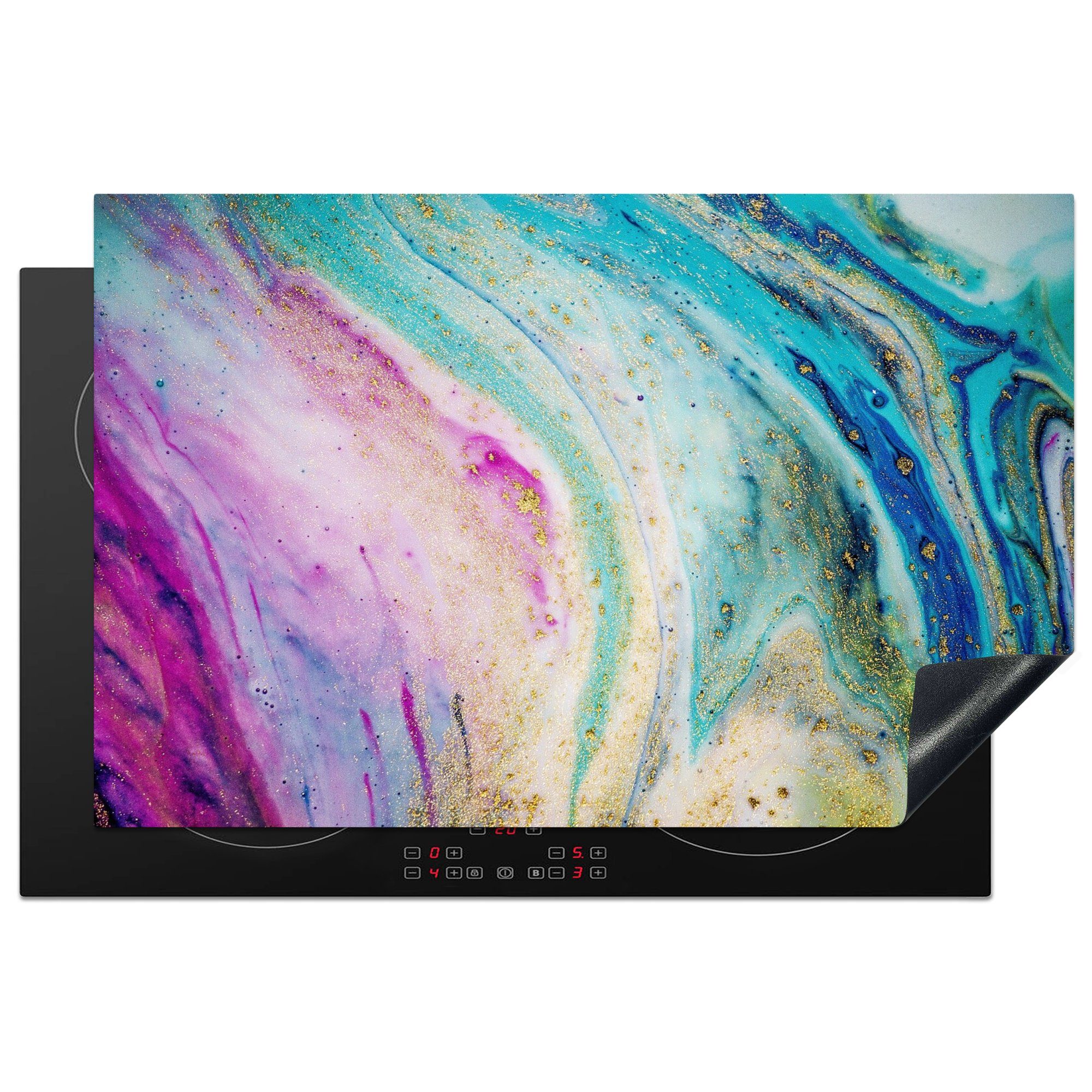 MuchoWow Herdblende-/Abdeckplatte Marmor - Farbe - Regenbogen, Vinyl, (1 tlg), 81x52 cm, Induktionskochfeld Schutz für die küche, Ceranfeldabdeckung