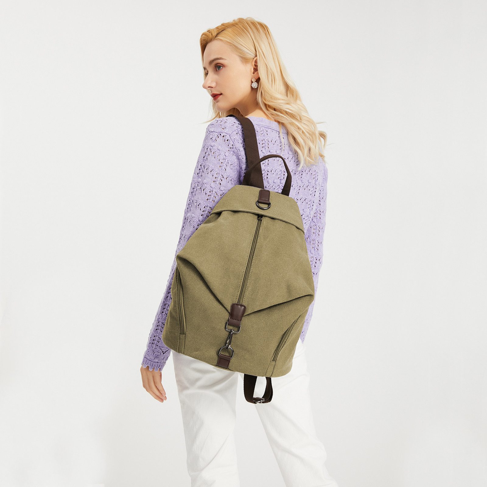 KONO Rucksack Vintage Canvas Rucksack Vintage Umhängetasche für Reise & Schule – Bild 2 von 5