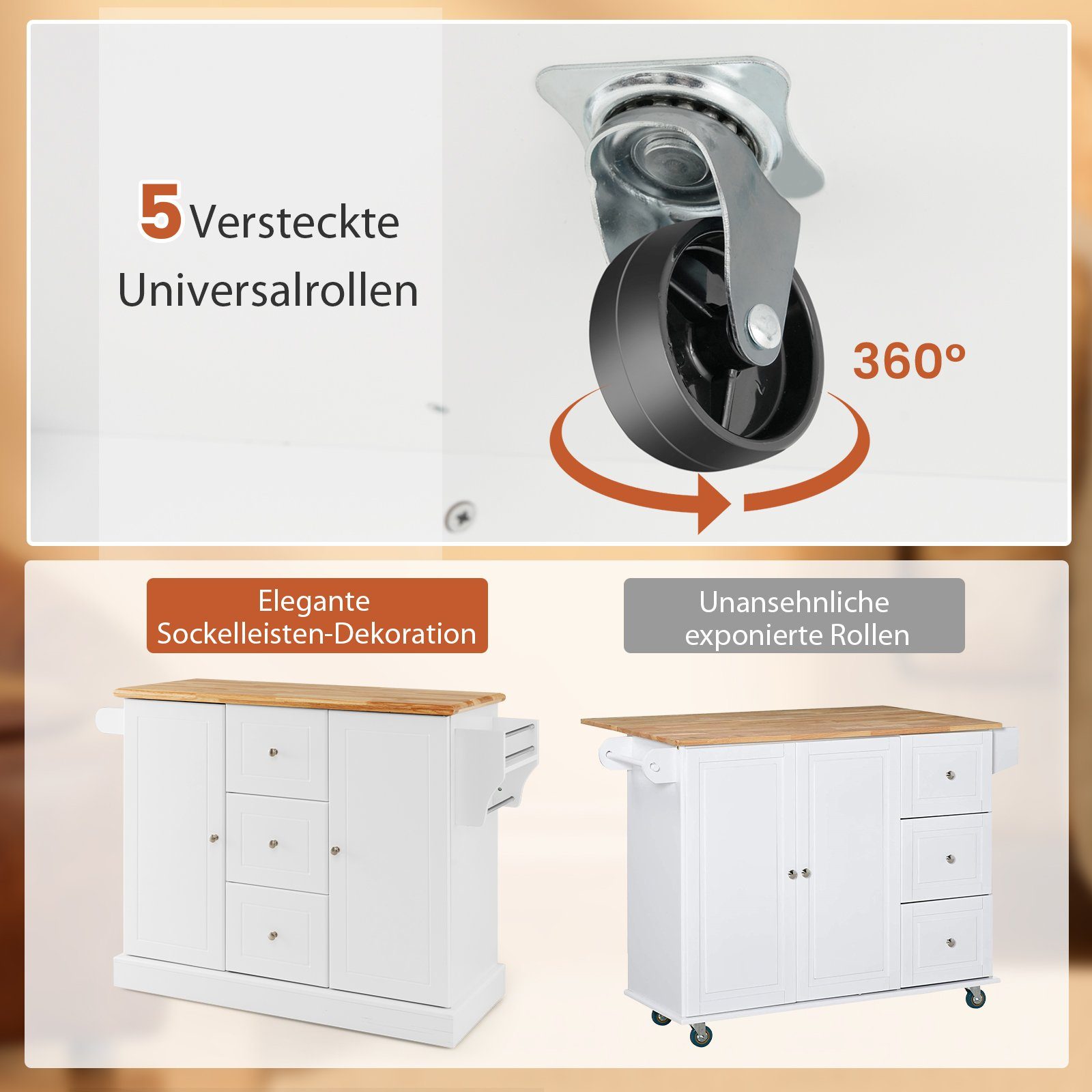 COSTWAY Küchenbuffet 5-stufige verstellbare Böden, 3 Schubladen – Bild 5 von 5