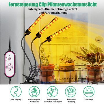 GOOLOO Pflanzenlampe LED-Pflanzenwachstum Licht,Clip-Licht 3Köpfe, Rot, Warmes Weiß, Multi-Funktions-Fernbedienung Clip Pflanzenlicht