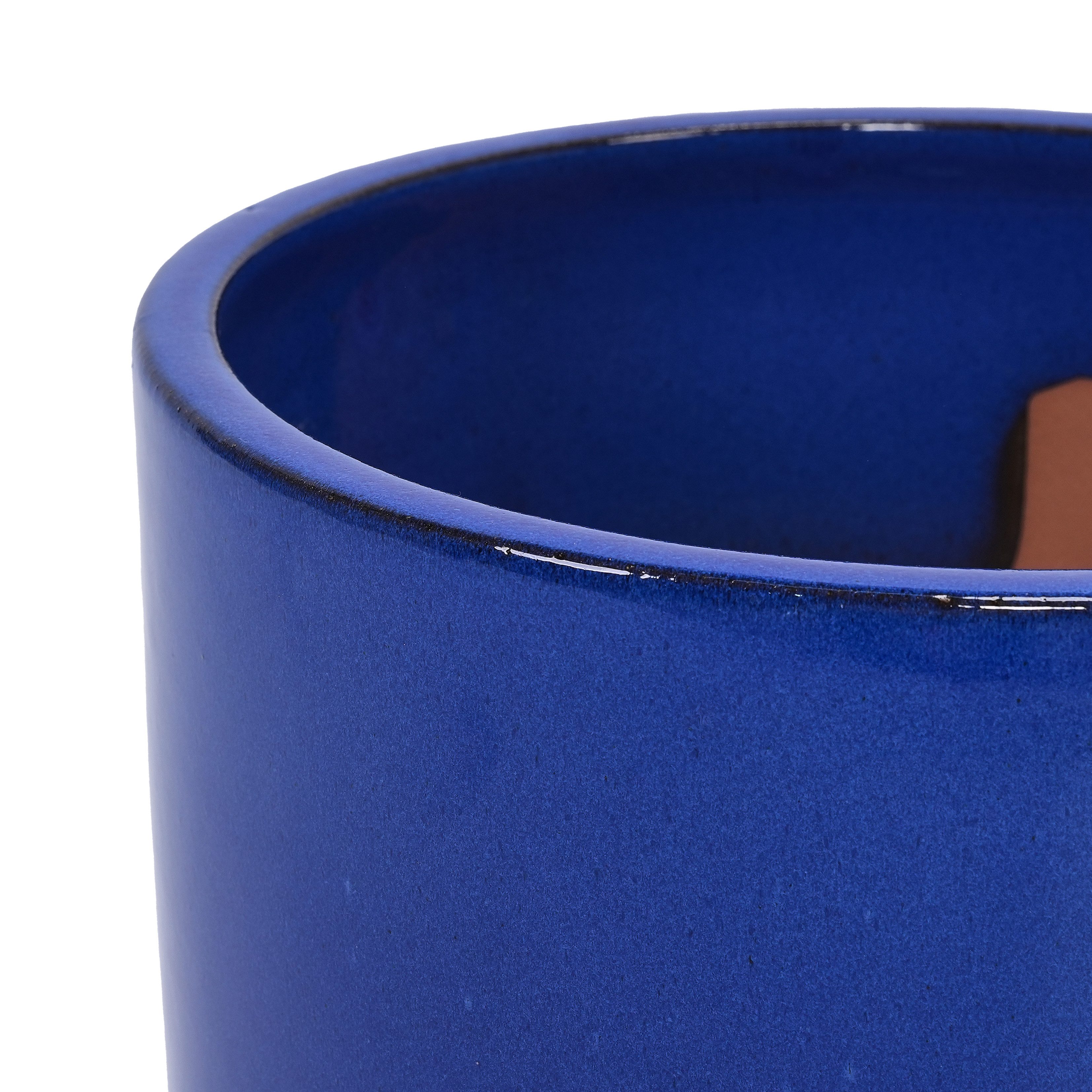 HAUSS SPOLE Blumentopf 3-tlg Keramikpflanztopf mit blaue Glasur,Pflanzkübel mit Abflussloch (Moderner Pflanzbehälter Pflanzgefäß mit Keramikmaterial), Pflanzkübel für Innen- und Außenbereich