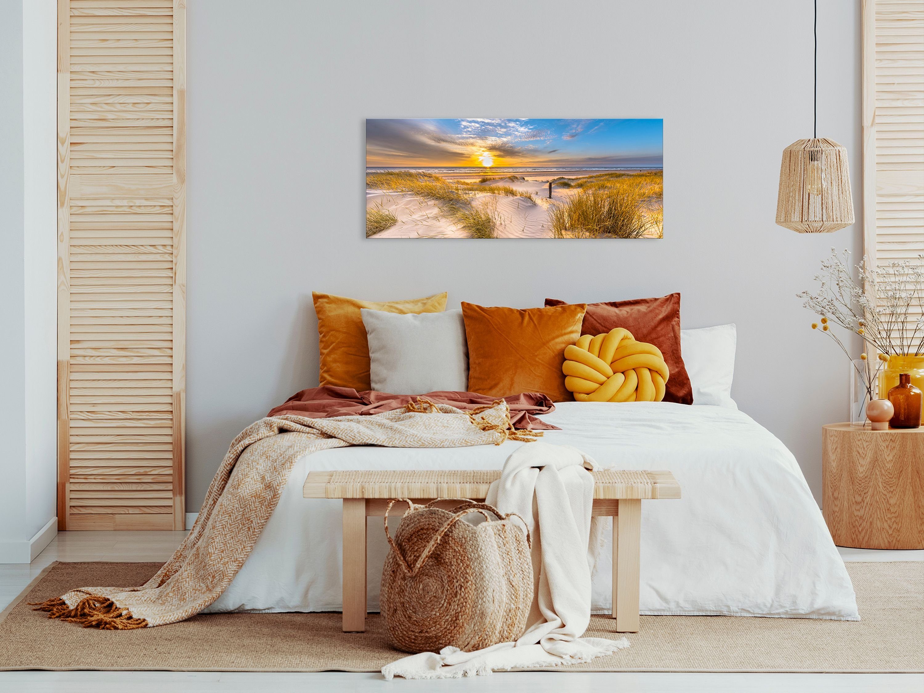 cm groß Glas Meer: artissimo Ostsee-Strand und Sonneuntergang 125x50 Sylt, Wandbild Glasbild Bild Glasbild Strand aus XXL