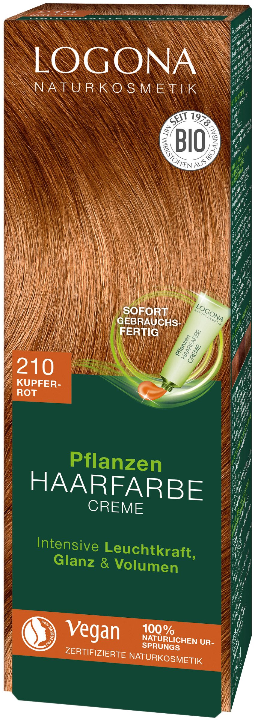 LOGONA Coloration PFLANZEN-HAARFARBE CREME, sofort gebrauchsfertige Creme, für alle Haartypen, mit Creme-Textur