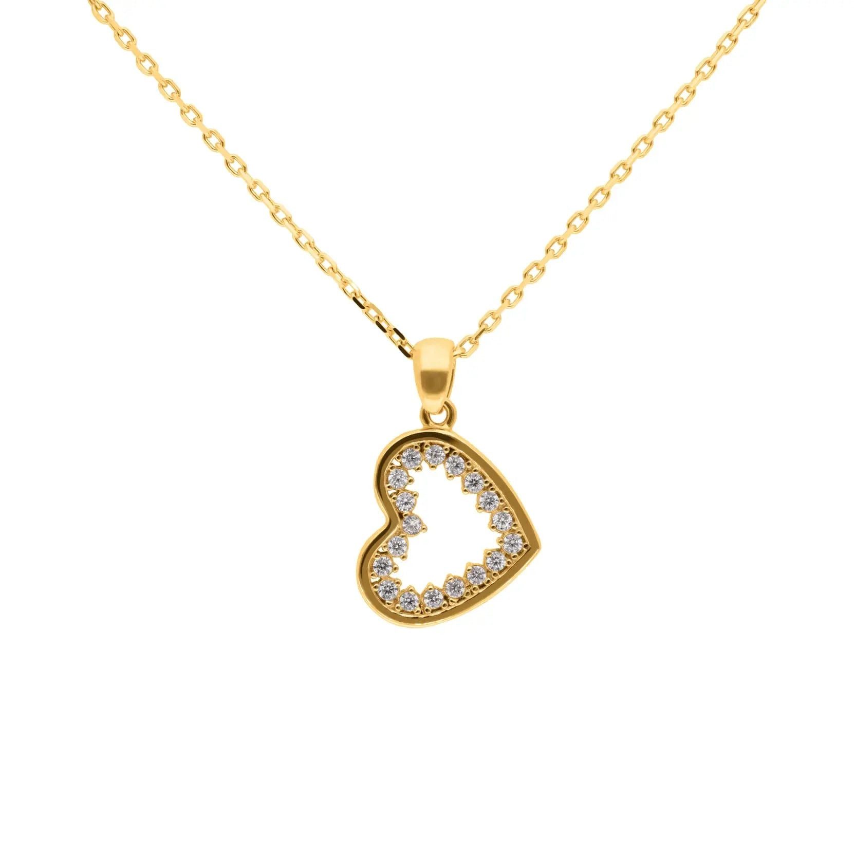 Suzan Gold Kette mit Anhänger 375er Gold Damen Halskette – Herzanhänger mit Zirkonia, wasserfest, Gelbgold 375, Zirkonia-Steine, Länge: 42+3cm