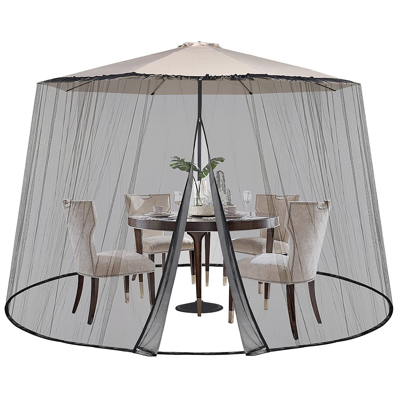 Sekey Moskitonetz Verstellbares Insektenschutz für 250-300 cm Sonnenschirme Pavillon, Fliegengitter Mückennetz für Sonnenschirm, 2,5 m Höhe, mit 2 Türen