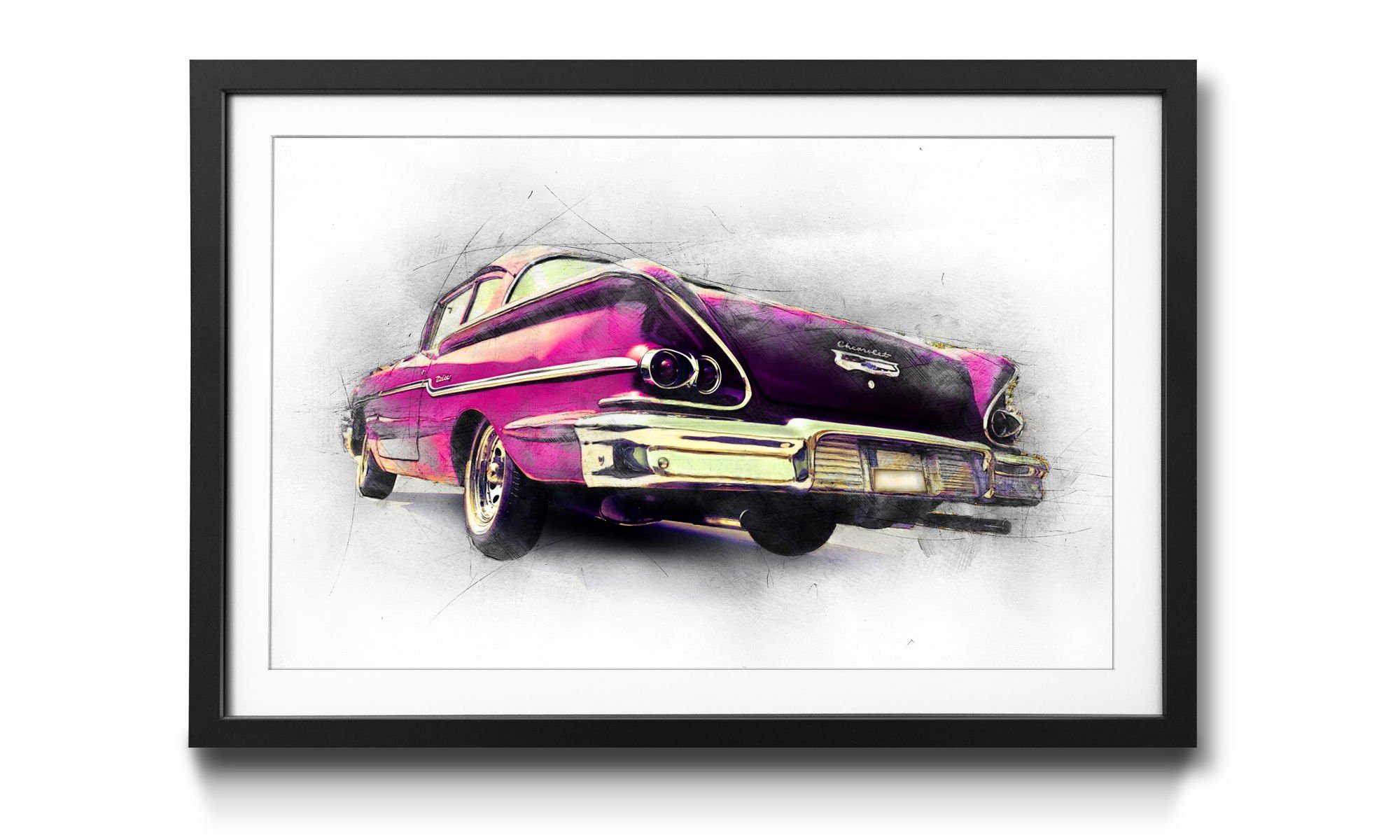 Pink Power, mit Auto, in Rahmen Bild Größen erhältlich 4 Wandbild, WandbilderXXL