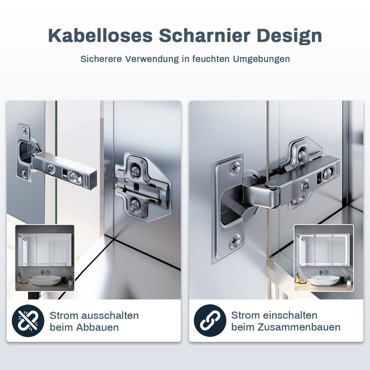 SONNI Spiegelschrank Bad spiegelschränke 3-türig mit LED Beleuchtung Edelstahl IP44