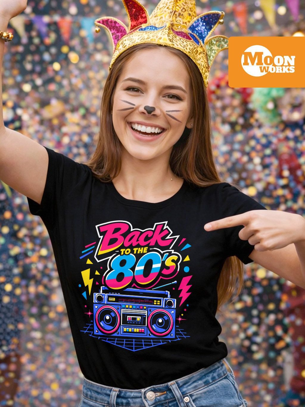 Print-Shirt Damen T-Shirt - Back tu the 80s - Retro Design Fasching Karneval