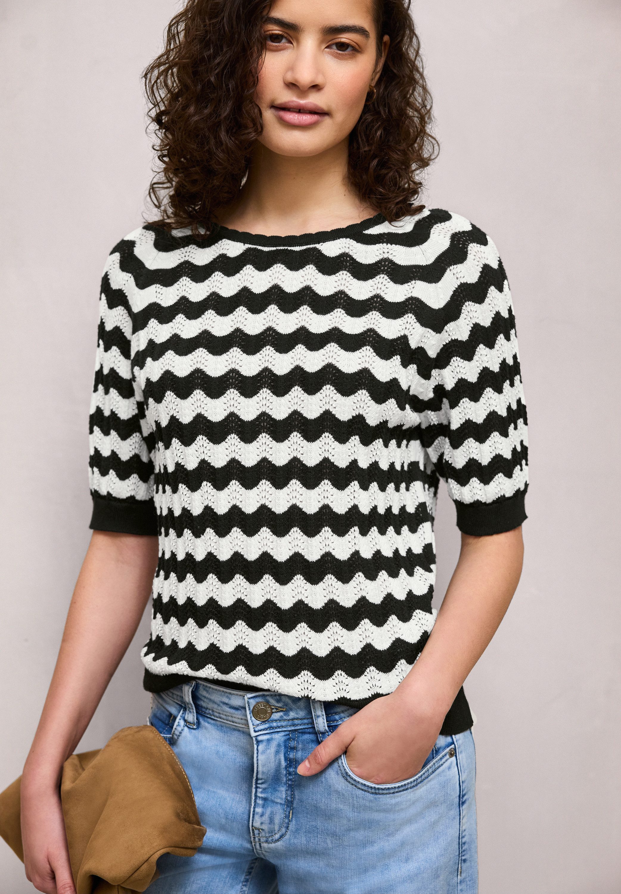 STREET ONE STUDIO Rundhalspullover mit Strick-Detail günstig online kaufen