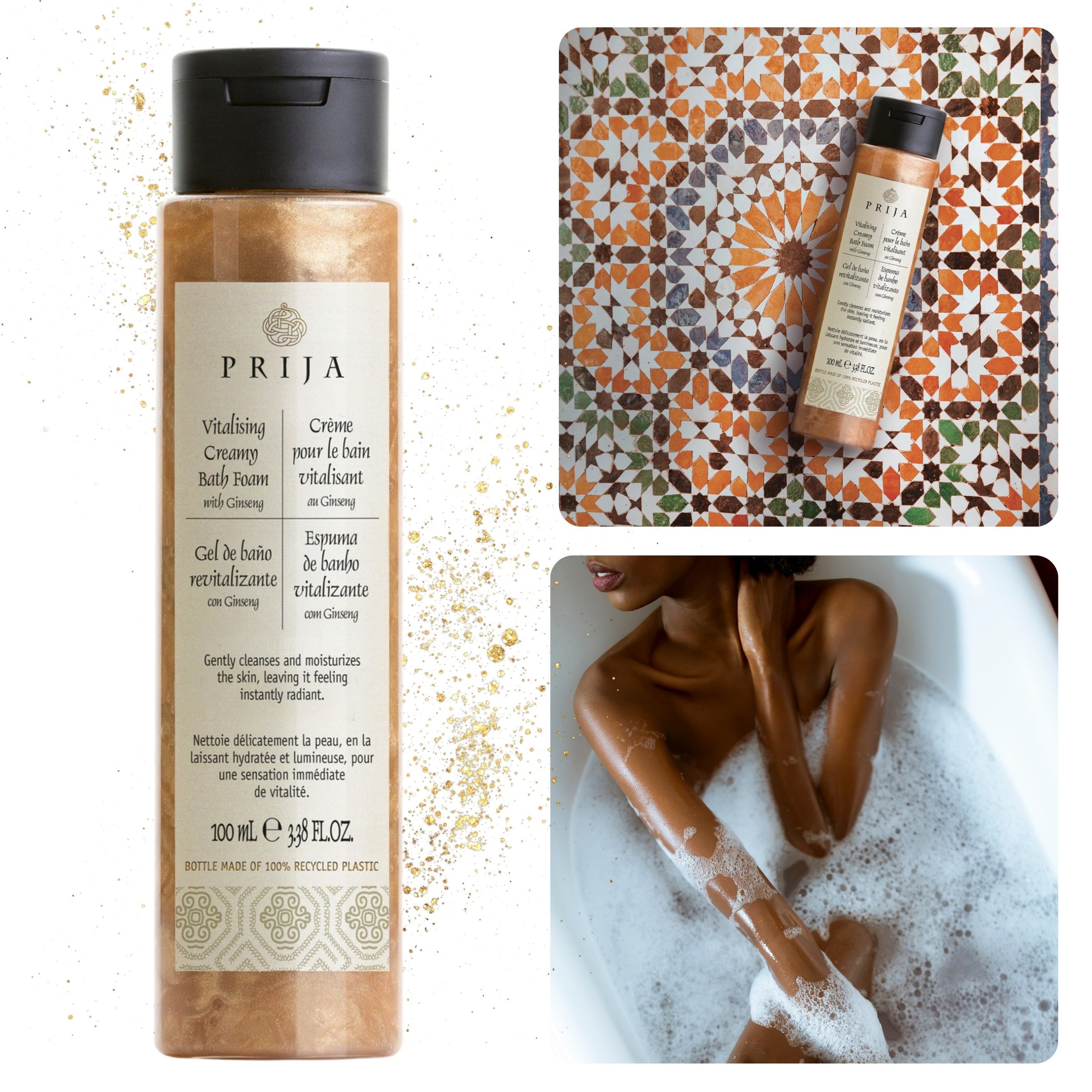 Sarcia.eu Duschgel PRIJA Badeflüssigkeit mit Goldpartikeln, cremigem Schaum & Ginseng