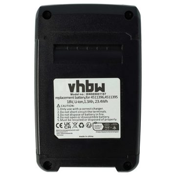 vhbw kompatibel mit Einhell TE-VC 36/25, TE-VC 36/30 Li-S Akku Li-Ion 1300 mAh (18 V)