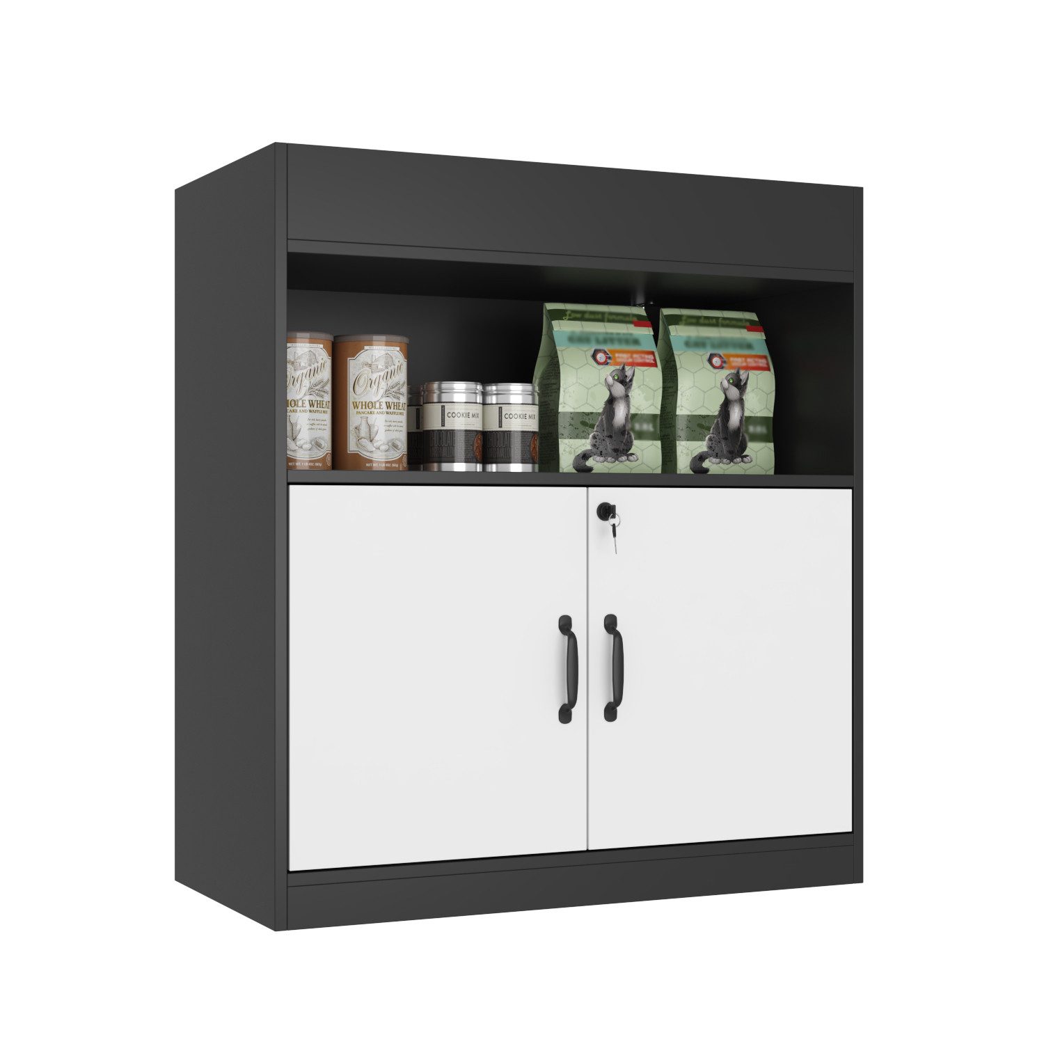 FUFU&GAGA Vorratsschrank Snack-Aufbewahrungsschrank, schwarz-weiß, MDF, 80×40×90 cm