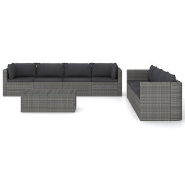 furnicato Garten-Essgruppe 9-tlg. Garten-Lounge-Set mit Kissen Poly Rattan Grau