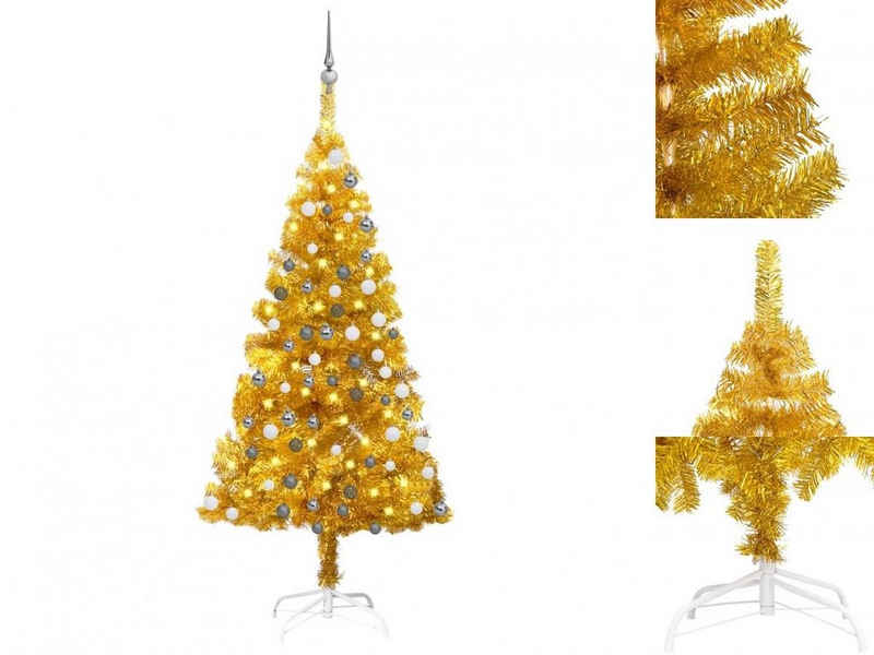 vidaXL Künstlicher Weihnachtsbaum Künstlicher Weihnachtsbaum mit LEDs Kugeln Golden 150cm PET