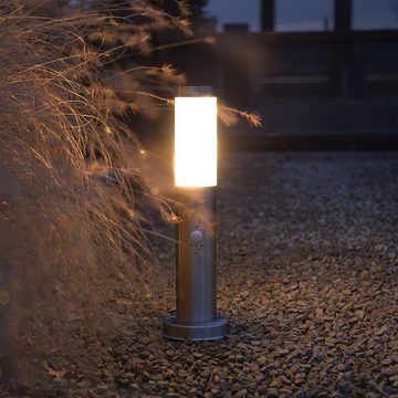 smartwares LED-Leuchtmittel E27 Wegeleuchte Edelstahl Stehlampe Bewegungsmelder Gartenleuchte, E27, warmweiss, Bewegungsmelder