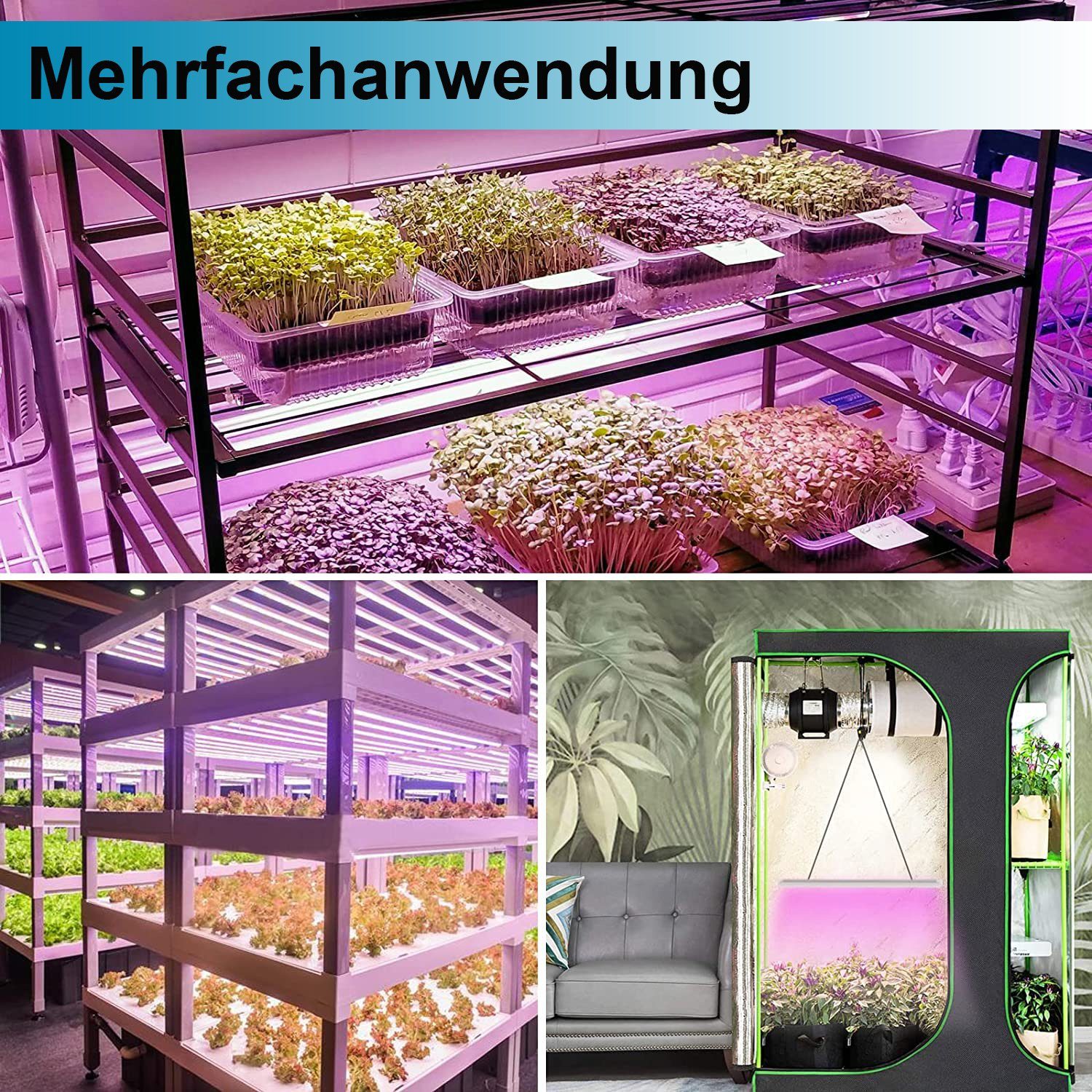 Rosnek Pflanzenlampe Vollspektrum LED mit Pull-Chain & End-to-End Erweiterung, LED fest integriert, für Winter & kalte Tage, Indoor Wachstum für Veg, Blüte & Früchte