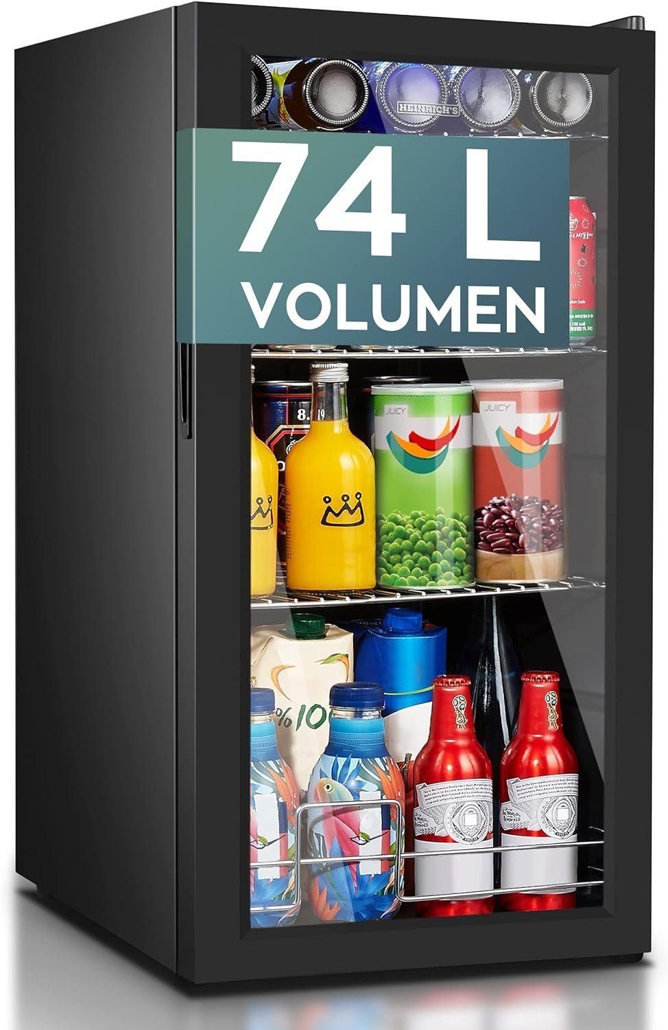 Heinrich´s Getränkekühlschrank mit Glastür HGK 3274, 84 cm hoch, 45 cm  breit, Mini Kühlschrank mit LED-Innenraumbeleuchtung kompakt Büro Garten