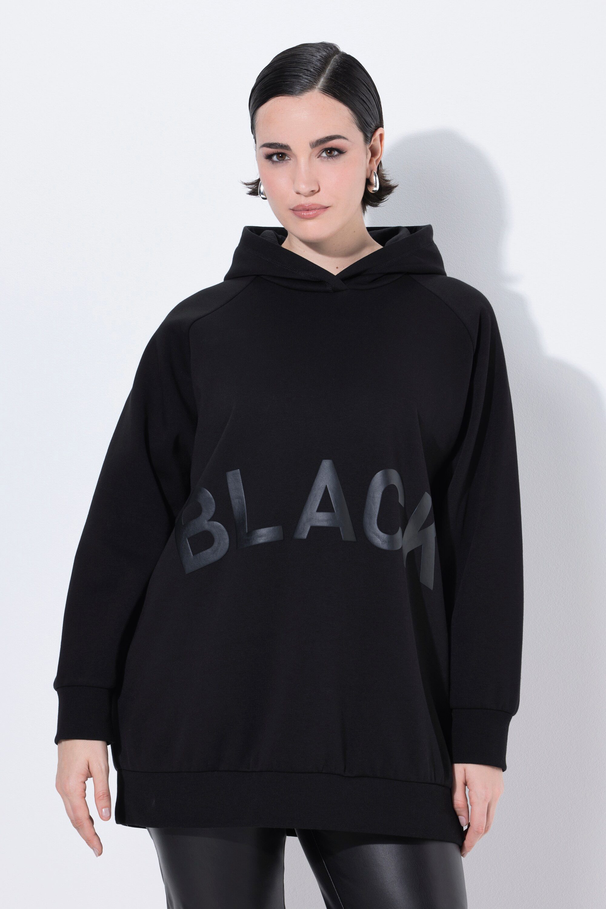 Ulla Popken Sweatshirt Hoodie Black-Schriftzug oversized günstig online kaufen