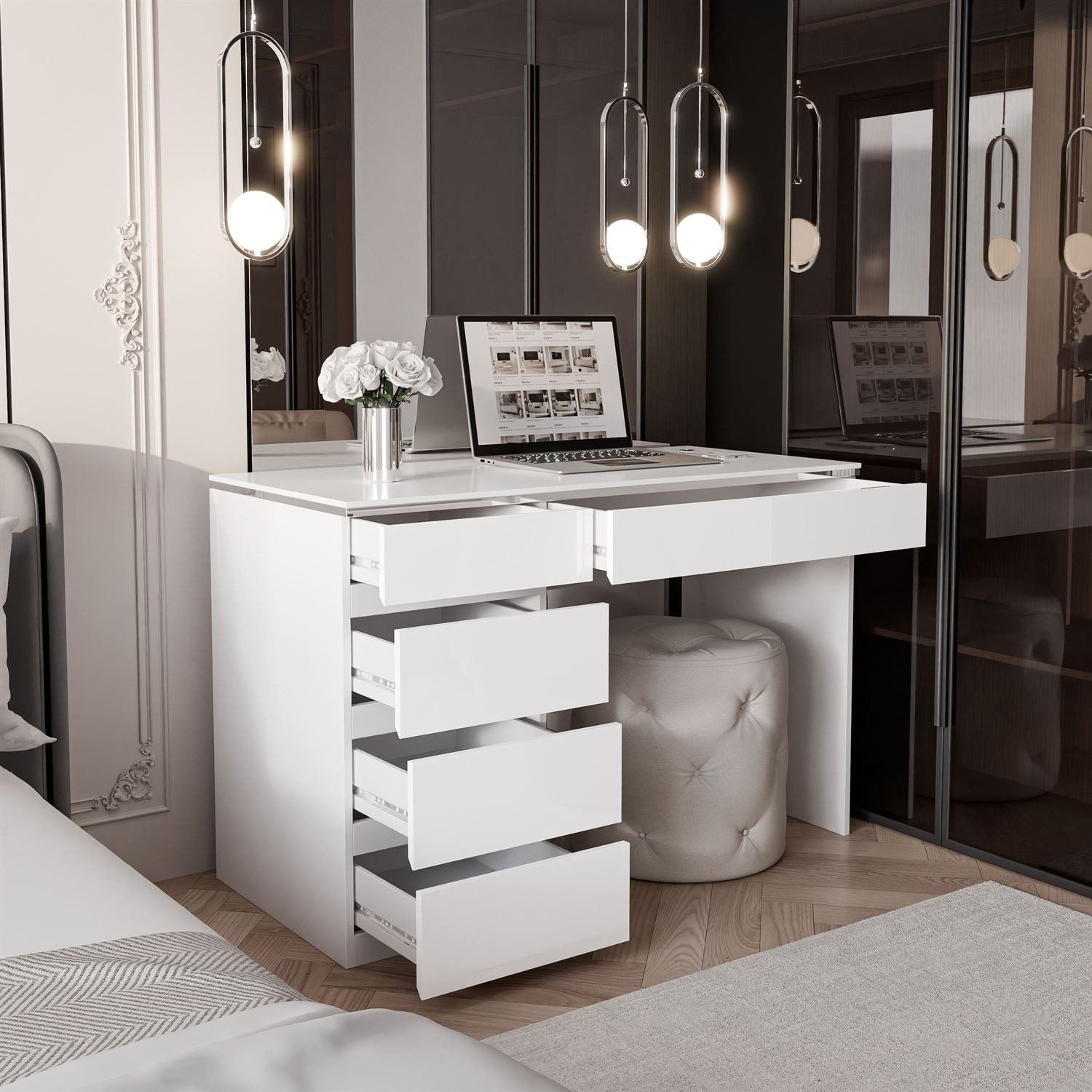 Lookway Schreibtisch AURORA SILVER mit Schubladen, Breite: 120 cm, Höhe: 78,5 cm, Tiefe: 55 cm. – Bild 4 von 5