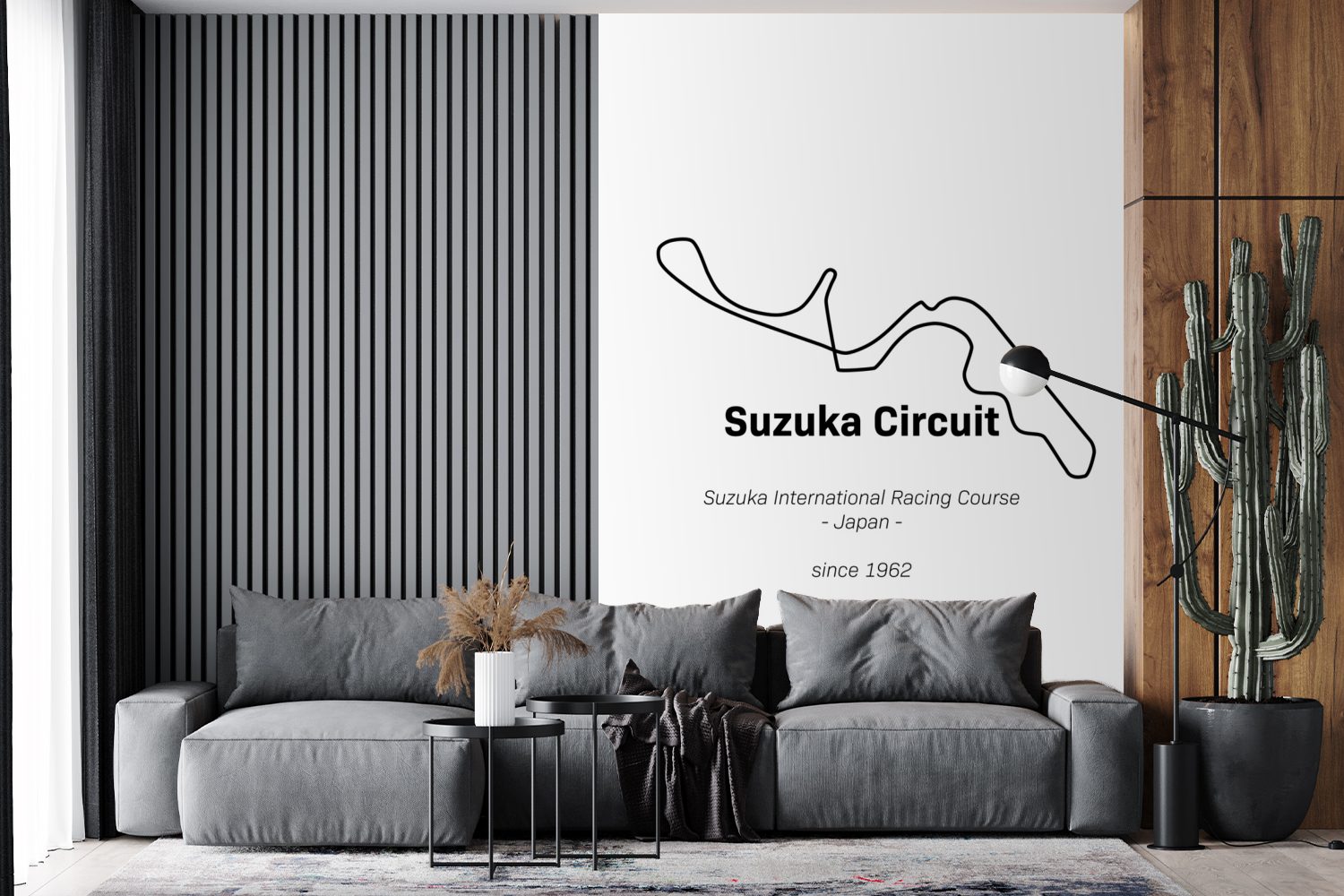 Rennstrecke, Montagefertig für - (3 MuchoWow Tapete Suzuka - F1 Wandtapete Fototapete bedruckt, St), Wohnzimmer, Matt, Vinyl