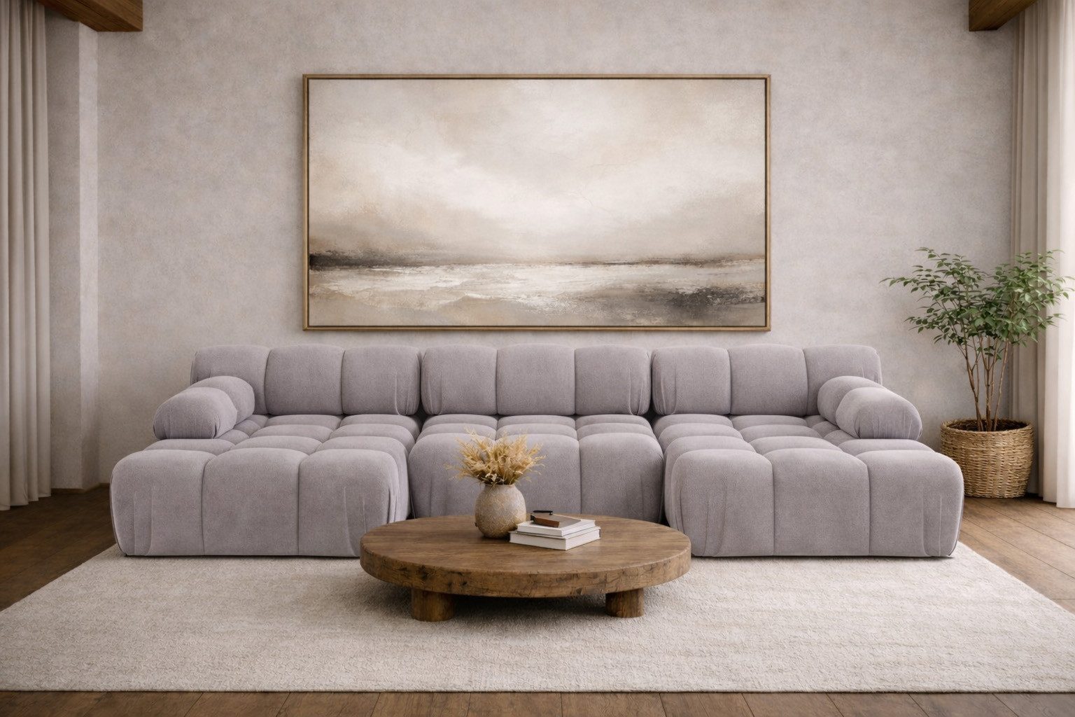 Kaiser Möbel Ecksofa Ecksofa U-Form modern für Wohnzimmer, Stoff Velours Salvador, SELIA, Ecksofa, U-Form,modulares System,abgerundete Form