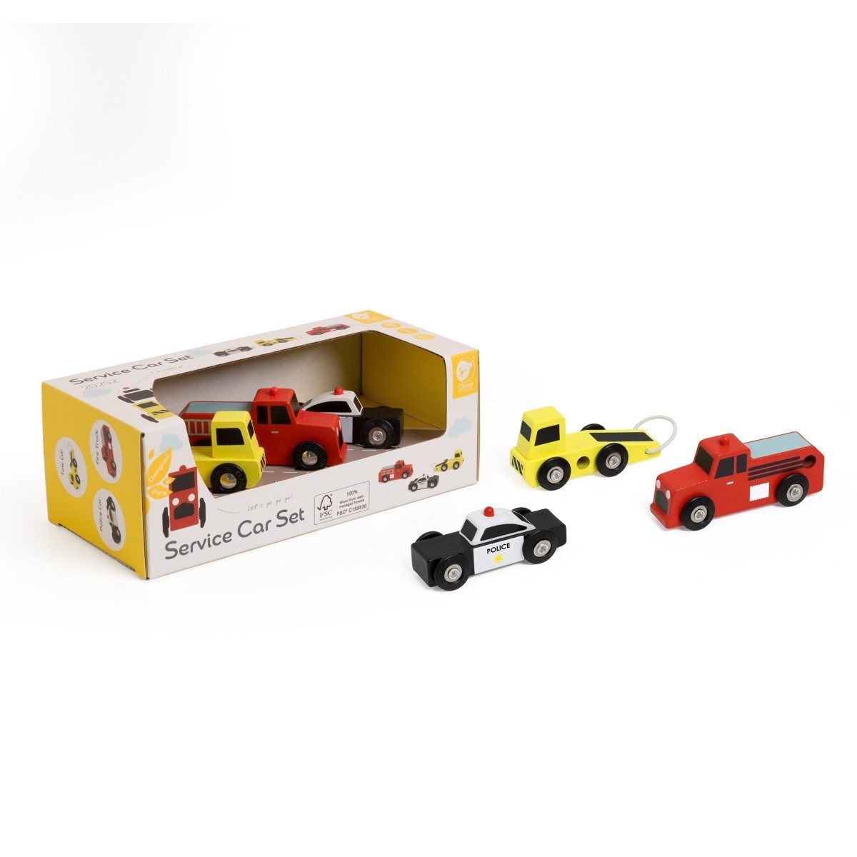 Classic World Spielzeug-Auto Holzautos Set Einsatzfahrzeuge Retro FSC, 3 Stück, ab 18 Mon.