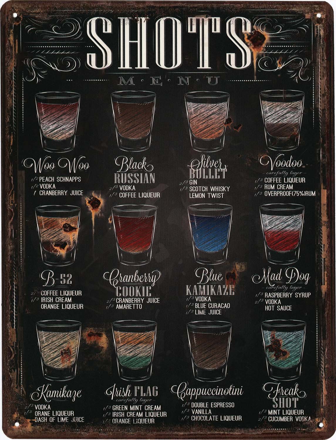 Metallschild Blechschild Shots Menu Schnäpse Kurze