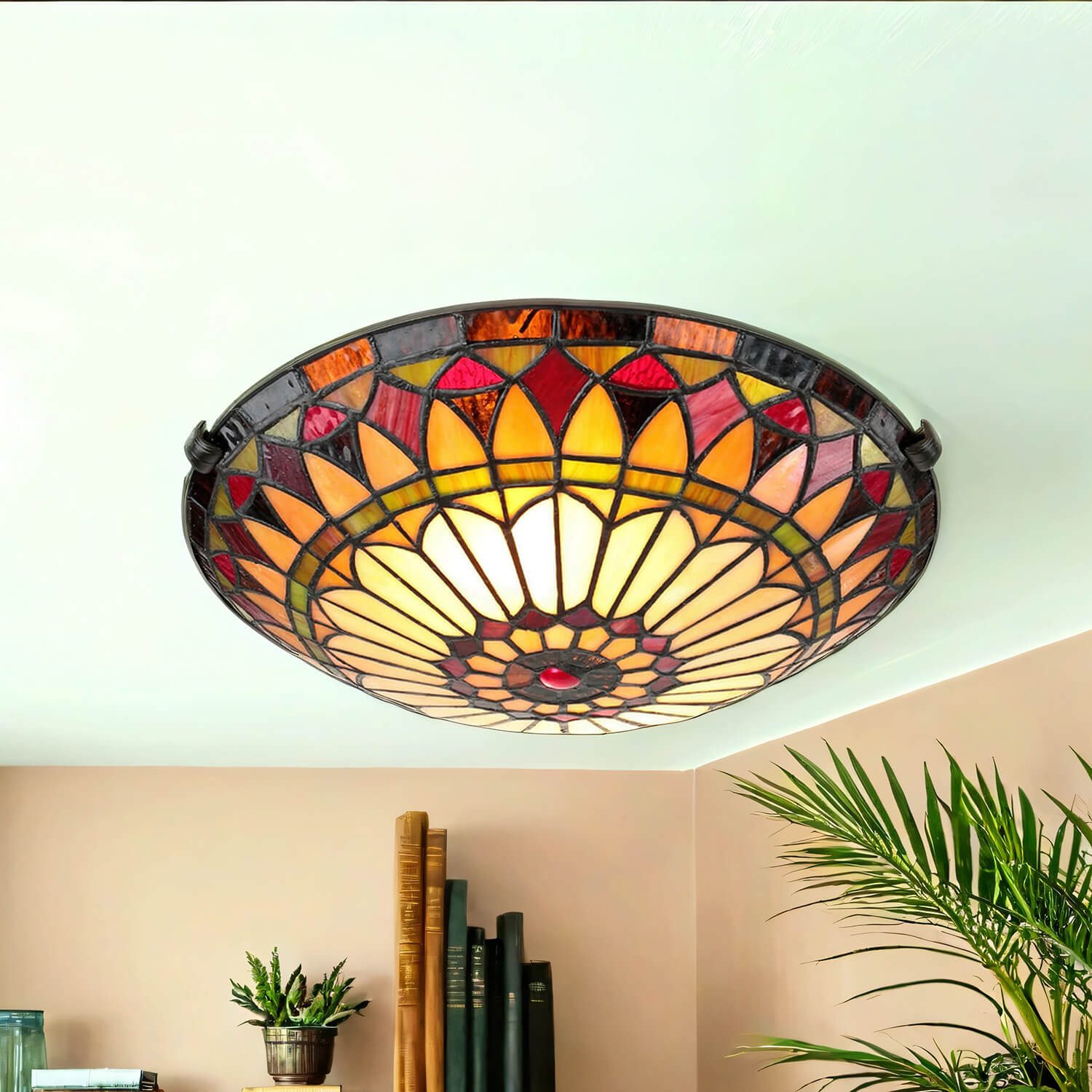 Licht-Erlebnisse Deckenleuchte FARFALLA 10, ohne Leuchtmittel, Deckenlampe Gelb Bronze E27 Glas Metall Tiffany Stil Beleuchtung