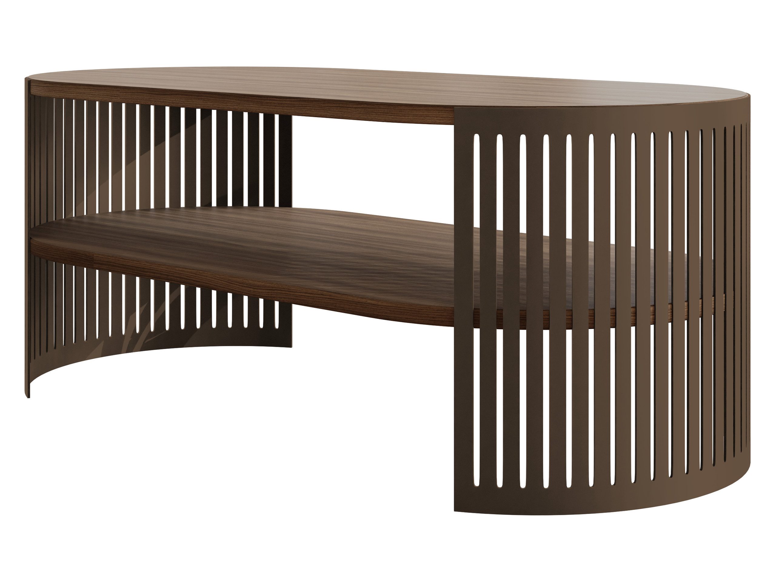 MIRJAN24 Couchtisch Fikoli Oval Braun I (mit Regal), 100x50x40 cm, Gestell aus Stahl