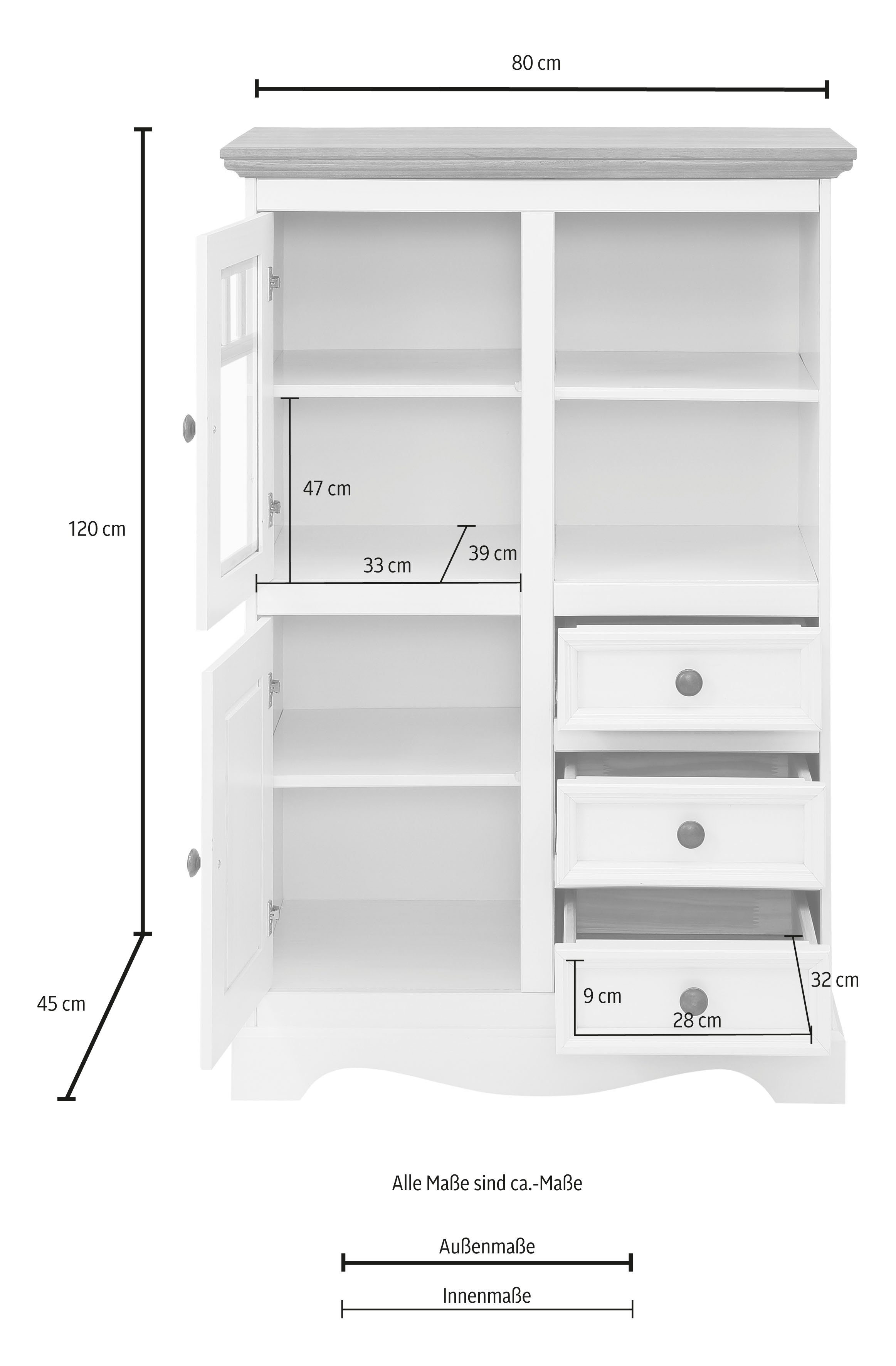 OTTO home Highboard Melissa, Vitrine, Breite 80 cm