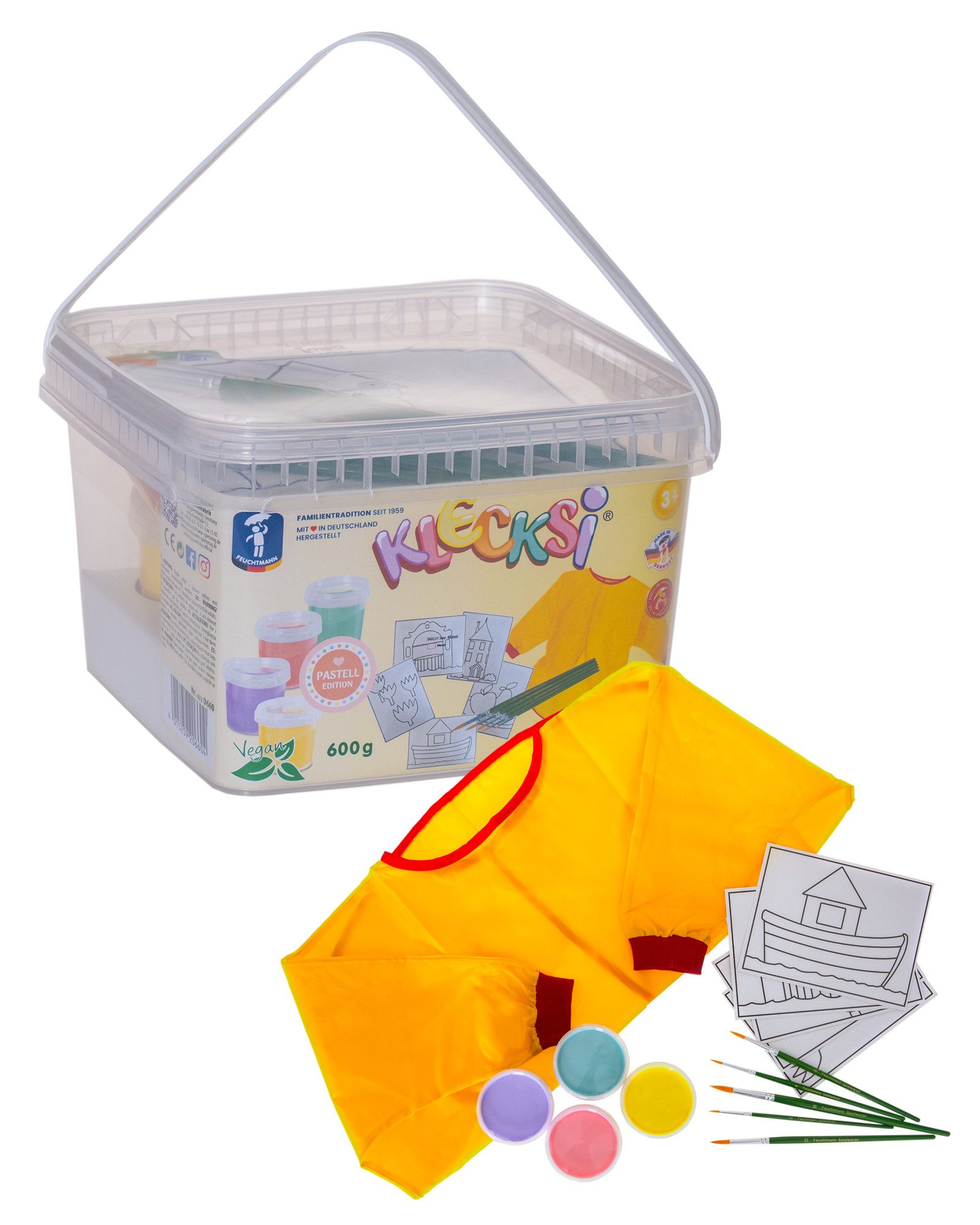 Feuchtmann Fingerfarbe KLECKSi Pastell, 4x150g hautfreundliche Fingermalfarbe für Kinder