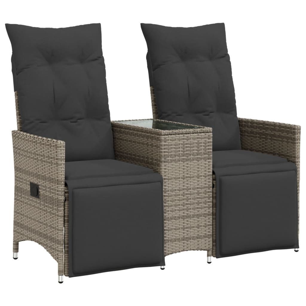 vidaXL Loungesofa Gartensofa 2-Sitzer Verstellbar mit Tisch Grau Poly Rattan, 1 Teile