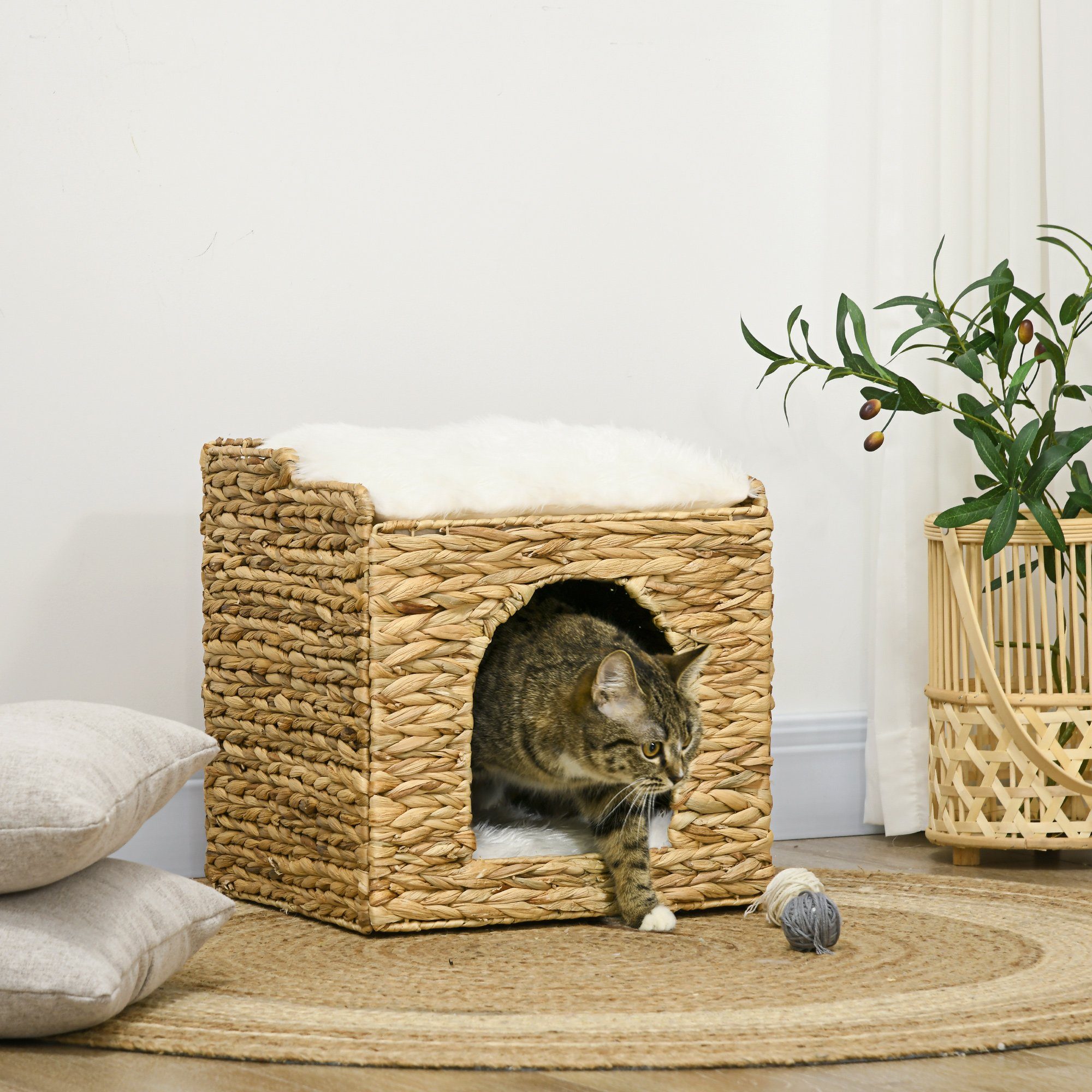PawHut Tierhaus Katzenhaus mit Kissen, Katzenbett, günstig online kaufen