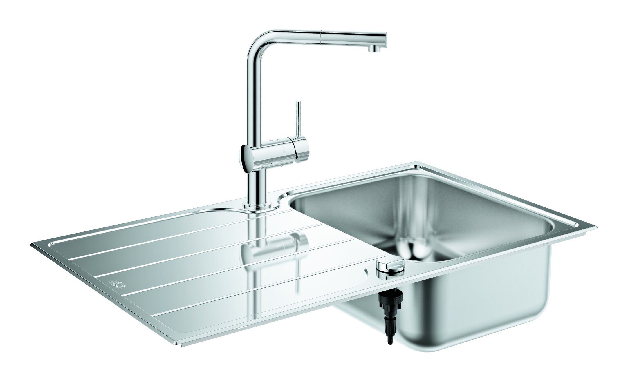 Grohe Küchenspüle K500, 86/50 cm, Bundle aus Spüle und Küchenarmatur Minta - Satin Finish / Chrom