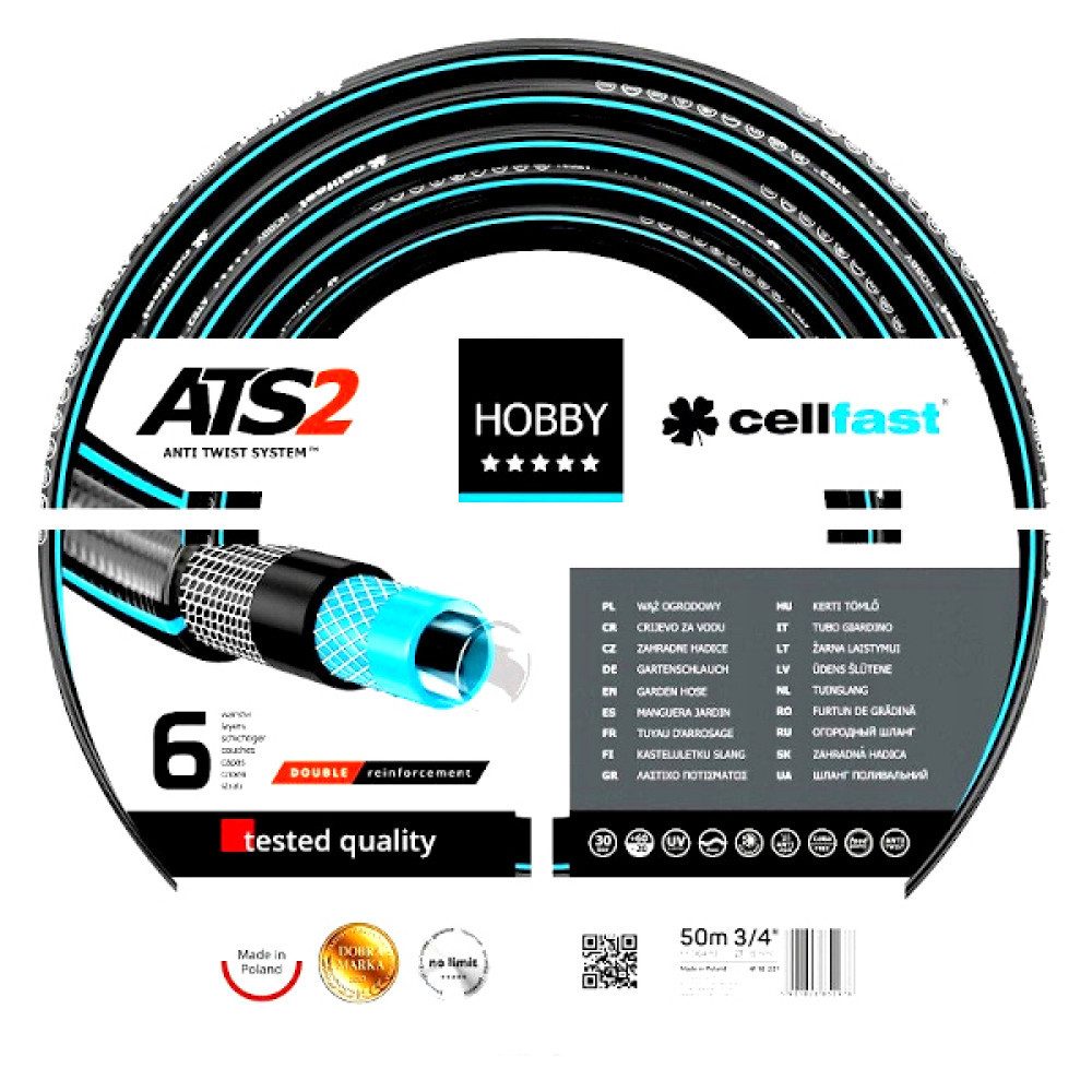 Cellfast Gartenschlauch CELLFAST Gartenschlauch HOBBY ATS 3/4" 50 m, 6-lagig, knickfrei