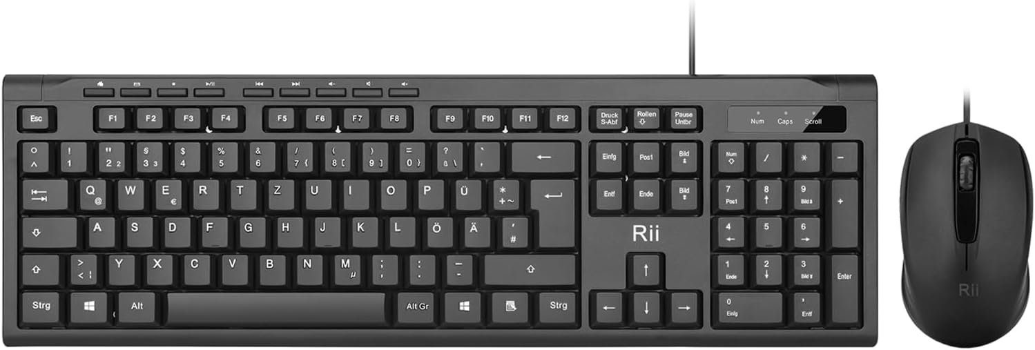 Rii Tastatur- und Maus-Set, Kabelgebundenes Tastatur-Maus-Set Tastatur Kabel Spritzwassergeschützt