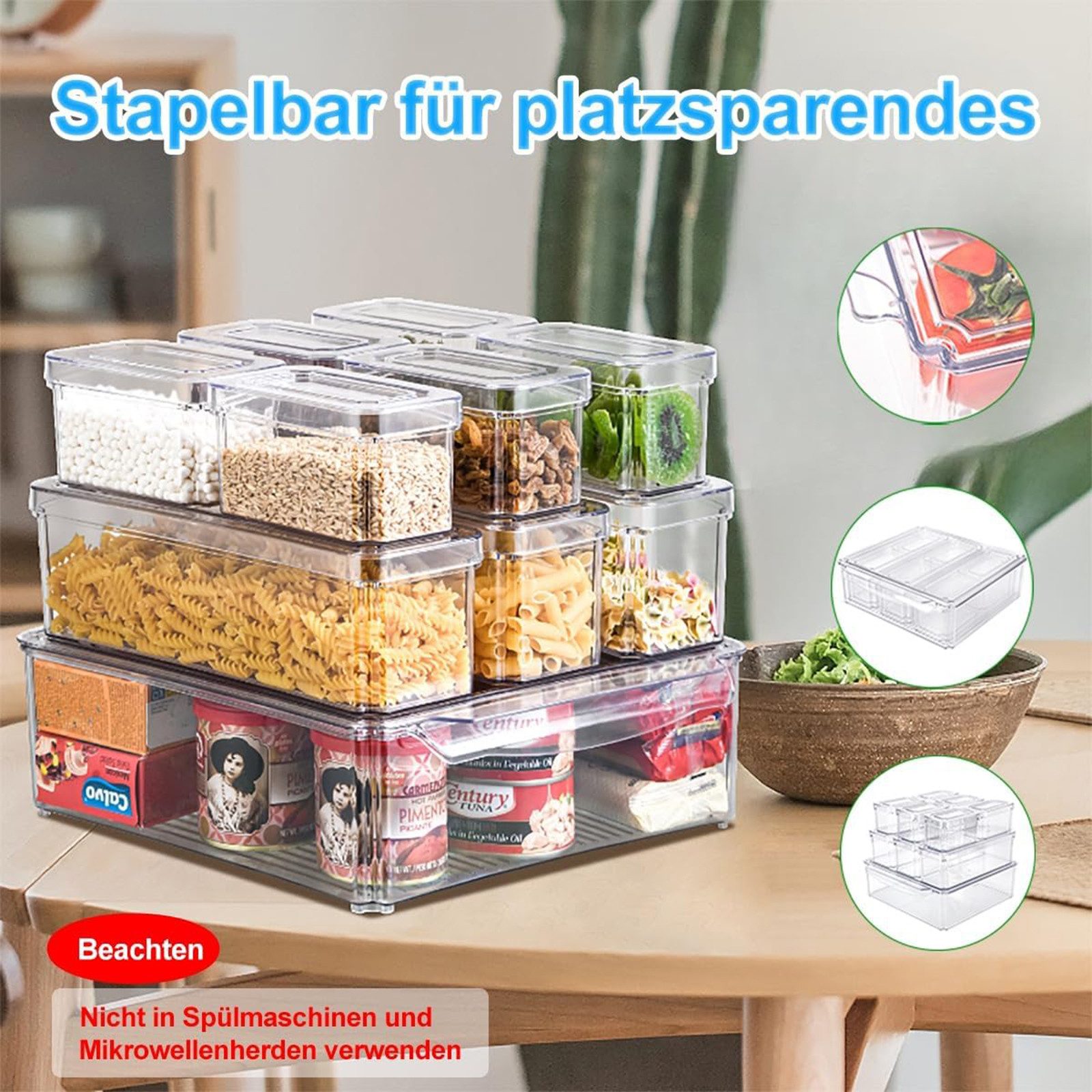 SURFOU Frischhaltedose 10 Stück kühlschrank organizer, Aufbewahrungsbox Küche Organizer, Praktische Aufbewahrung für Kühlschrank, Obst, Gemüse und Lebensmittel