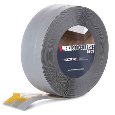 HOLZBRINK Sockelleiste PVC Weichsockelleiste selbstklebend 50x20mm Hellgrau, L: 500 cm, 5m Rolle, Knickleiste Abschlussleiste