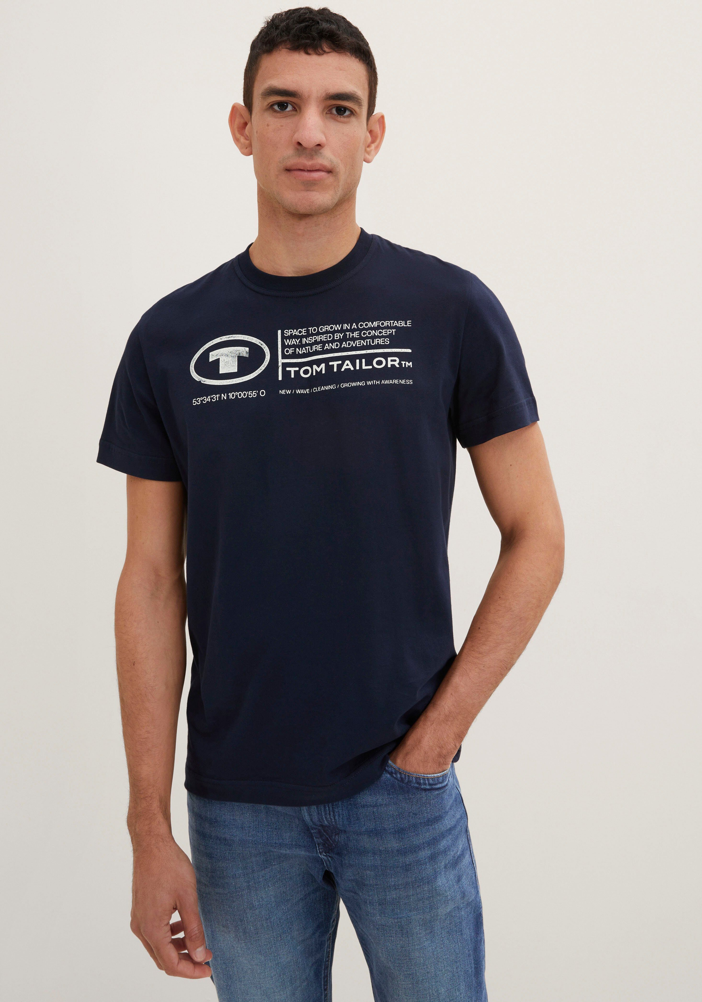 TOM TAILOR Print-Shirt Frontprint T-Shirt Tom Tailor dunkelblau Herren