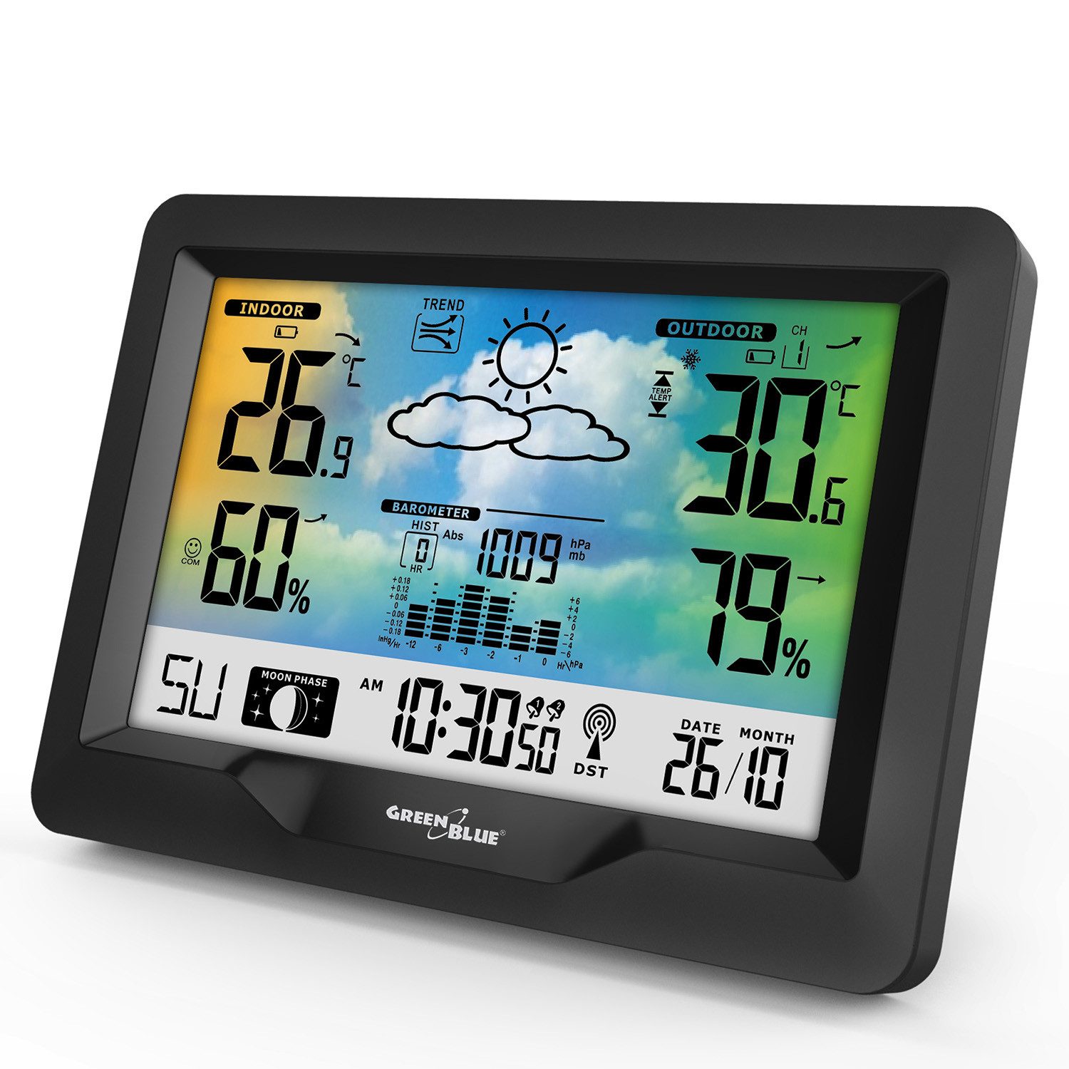 GreenBlue GB540N Wetterstation (Wetterstation Hygrometer Barometer DCF Mondphase)