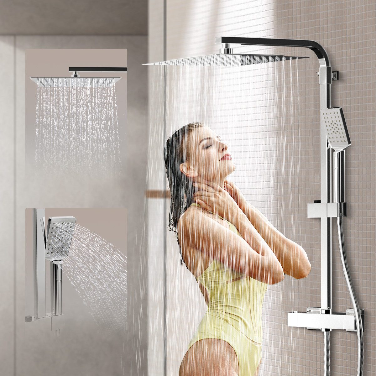 Eumaty Duschsystem Regendusche mit Thermostat Edelstahl 30*30cm XXL Regendu günstig online kaufen