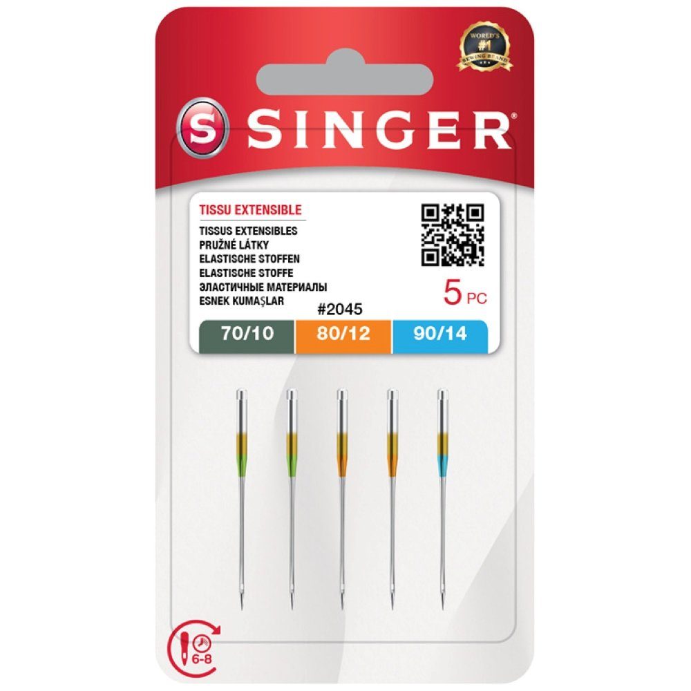 Singer Coverstich-Nähmaschine Singer Nähmaschinennadeln Stretch 2045 Stärke 70, 80 und 90 a 5 Stück