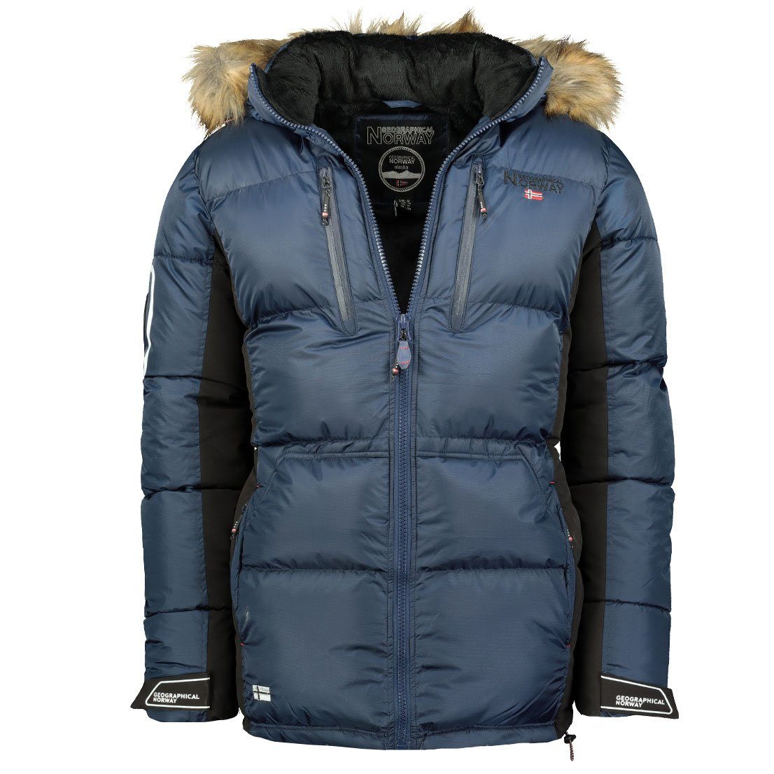 Geographical Norway Winterjacke Übergrößen, abnehmbarer Danone Größen: Winterparka, Herren, 7XL Navy mit Kapuze, Jacke, warme, S bis